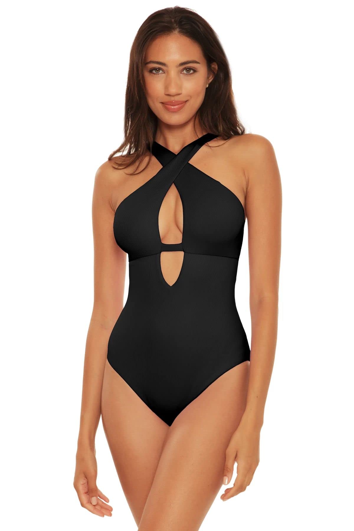 Becca by Rebecca Virtue Tessa High Neck One Piece Swimsuit for Women - Sexy Bathing Suit with Full Coverage & Support - Perfect for Beach, Pool, Vacation & Summer Activities