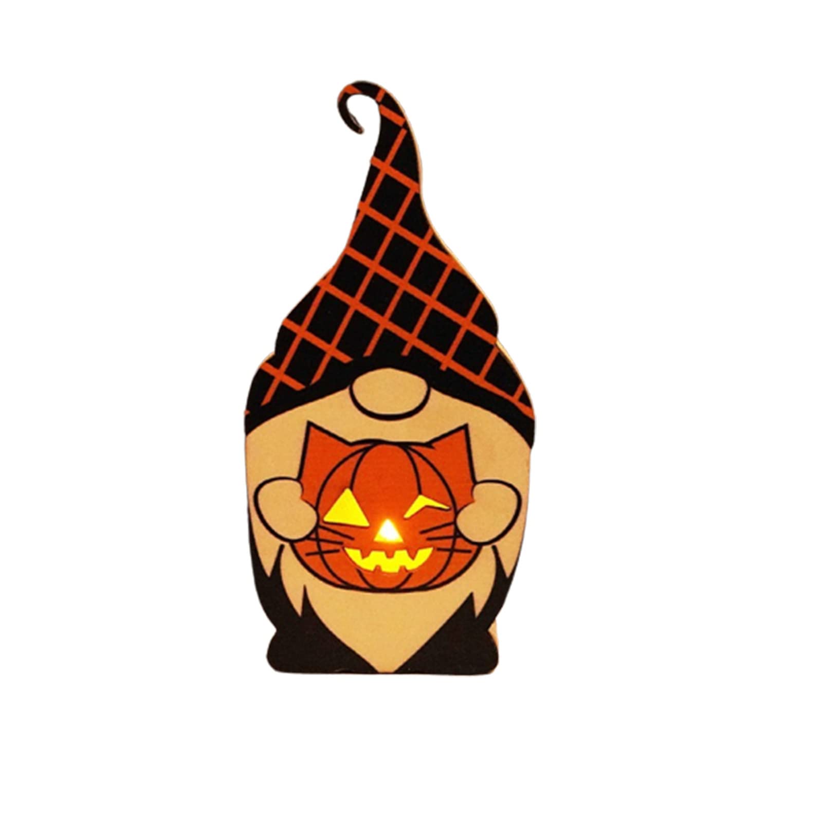 Cute Wooden Gnome Halloween Desk Decor with Warm LED Light - Perfect for Desktop, Shelf, Bedside Table & Home Office Decorations