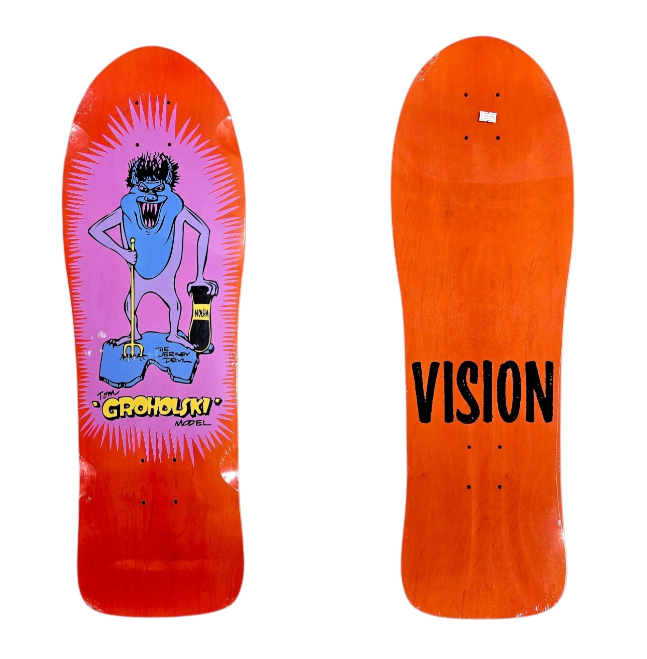 Vision Tom Groholski Jersey Devil Reissue Skateboard Deck - Orange/Pink Retro Design - Perfect for Street Skating, Collectors & Skateboard Enthusiasts