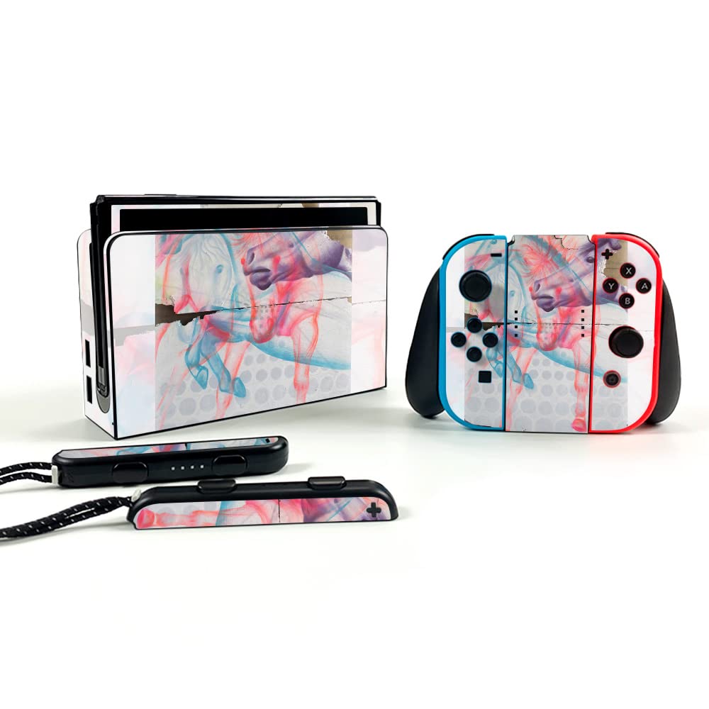 MightySkins Protective Vinyl Decal Wrap Cover Compatible with Nintendo Switch OLED - Damaged Horses Design | Durable, Customizable Skin | Easy to Apply & Remove | Made in USA | Perfect for Gaming, Travel & Personalization