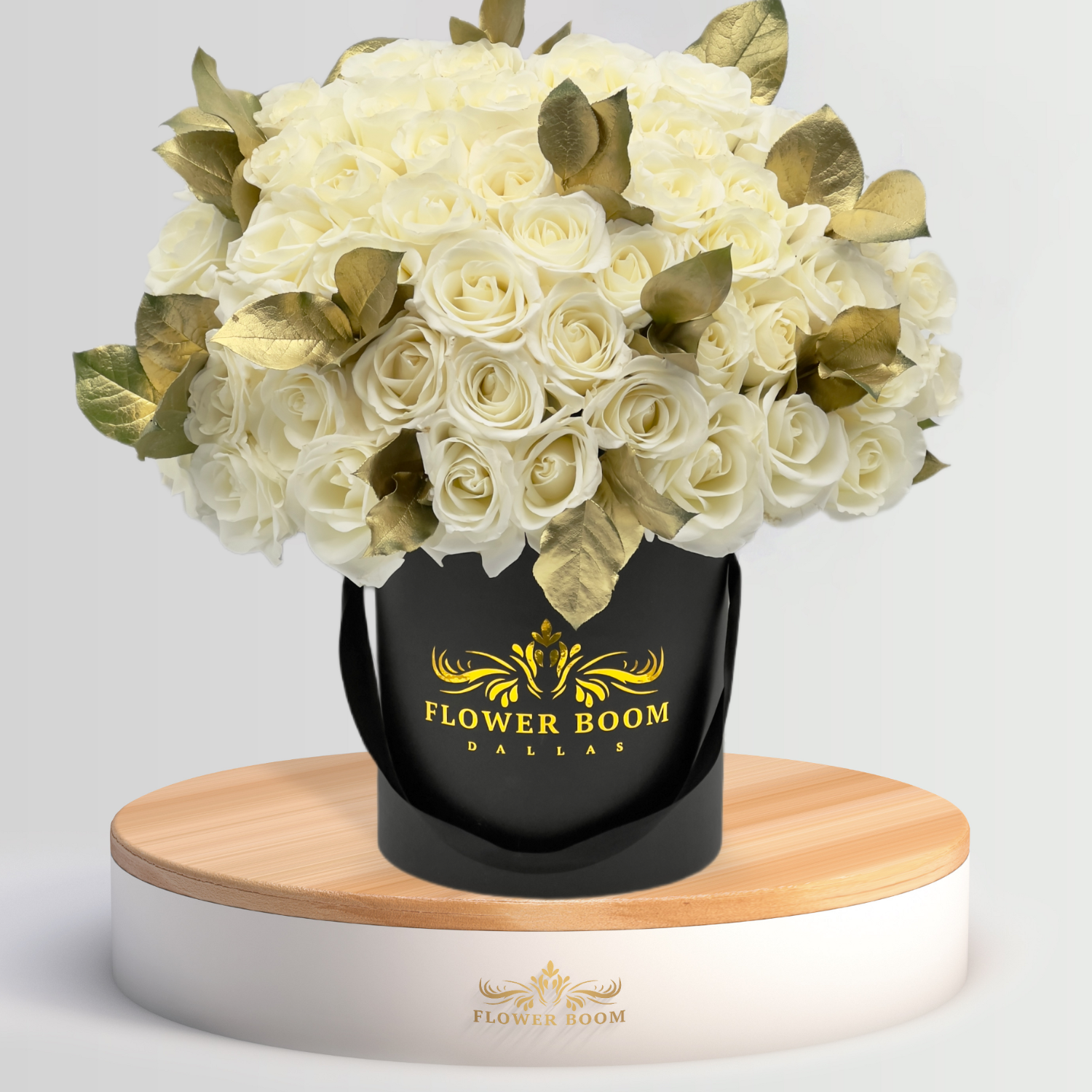 White Roses with Gold Leaves - Elegant Artificial Floral Arrangement for Home Decor, Weddings & Events