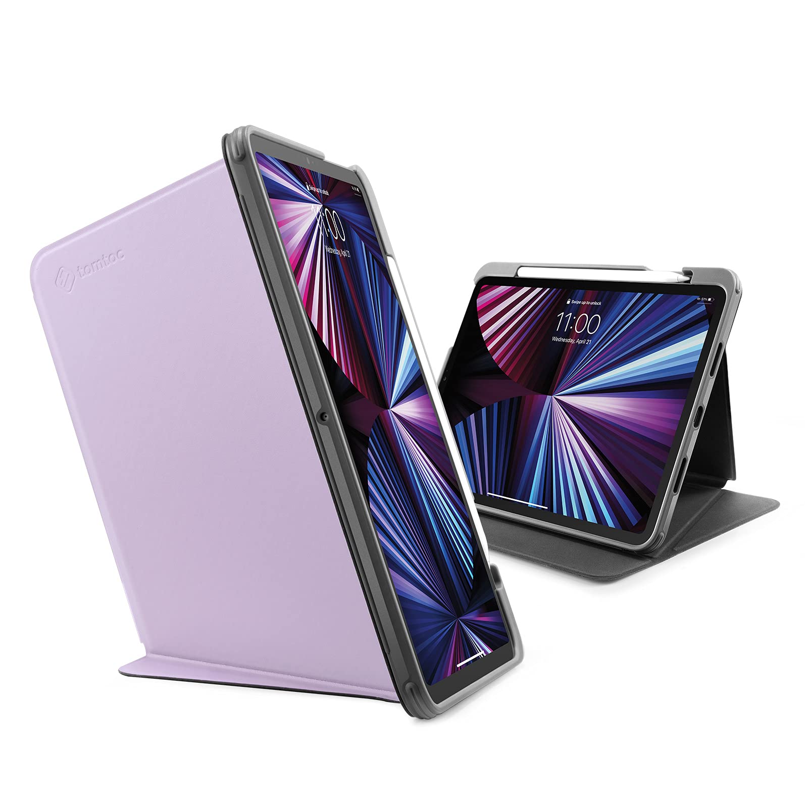 tomtoc Vertical Protective Case for iPad Pro 11-inch (4th/3rd Generation 2021-2022) | Slim Anti-Bend Magnetic Stand Cover with 3 Viewing Modes & Wireless Apple Pencil Charging | Lavender | Perfect for Work, Travel & Home Use