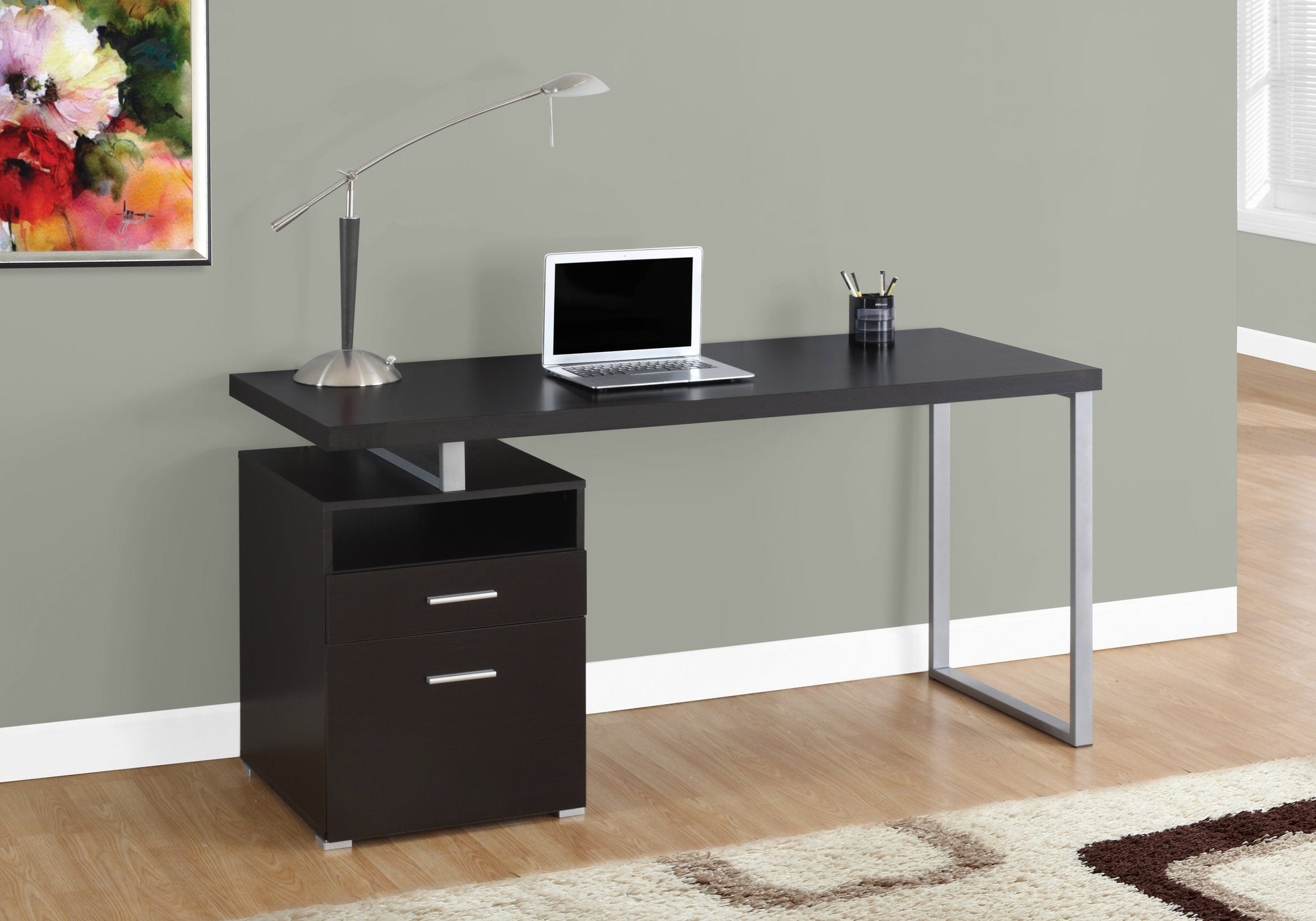 60L Office Series Espresso Silver Metal Storage Cabinet - Perfect for Home, Office & Workspace Organization