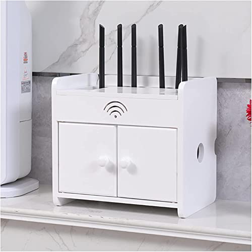 Wooden WiFi Router Storage Box - Multi-Layer Desktop Organizer for Wireless Routers, Cables, Remotes & DVDs | Cable Management Solution for Home & Office Use