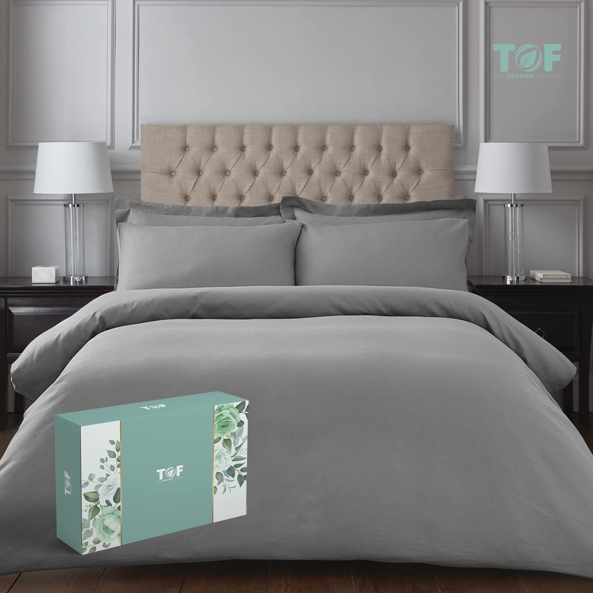 Queen Size Duvet Cover Set - 400 TC Organic Cotton Grey Comforter Cover with Sateen Weave | Soft Long Staple Cotton for Down Alternative & Weighted Blankets | Perfect for Bedroom, Guest Room & Cozy Home Decor