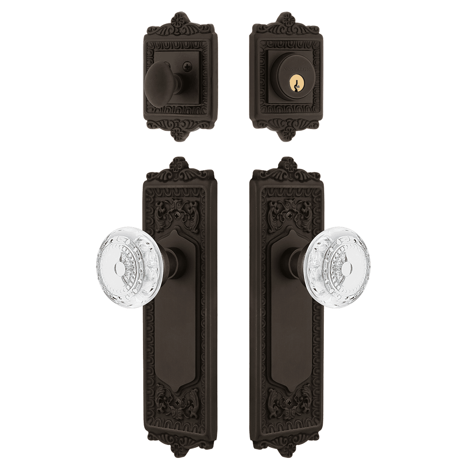 Oil Rubbed Bronze Egg & Dart Entry Door Set with Crystal Meadows Knob - Elegant Front Door Hardware for Traditional & Classic Home Entryways