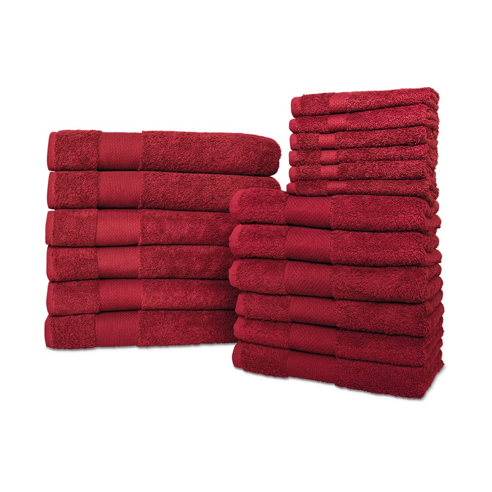 Premium 18-Piece Bath Towel Set - Ultra Soft 100% Turkish Cotton - 6 Bath Towels, 6 Hand Towels, 6 Washcloths - Highly Absorbent & Quick Drying - Perfect for Bathroom, Home, Hotel, Spa, Gym & Luxury Gifts - 18-Pack Red