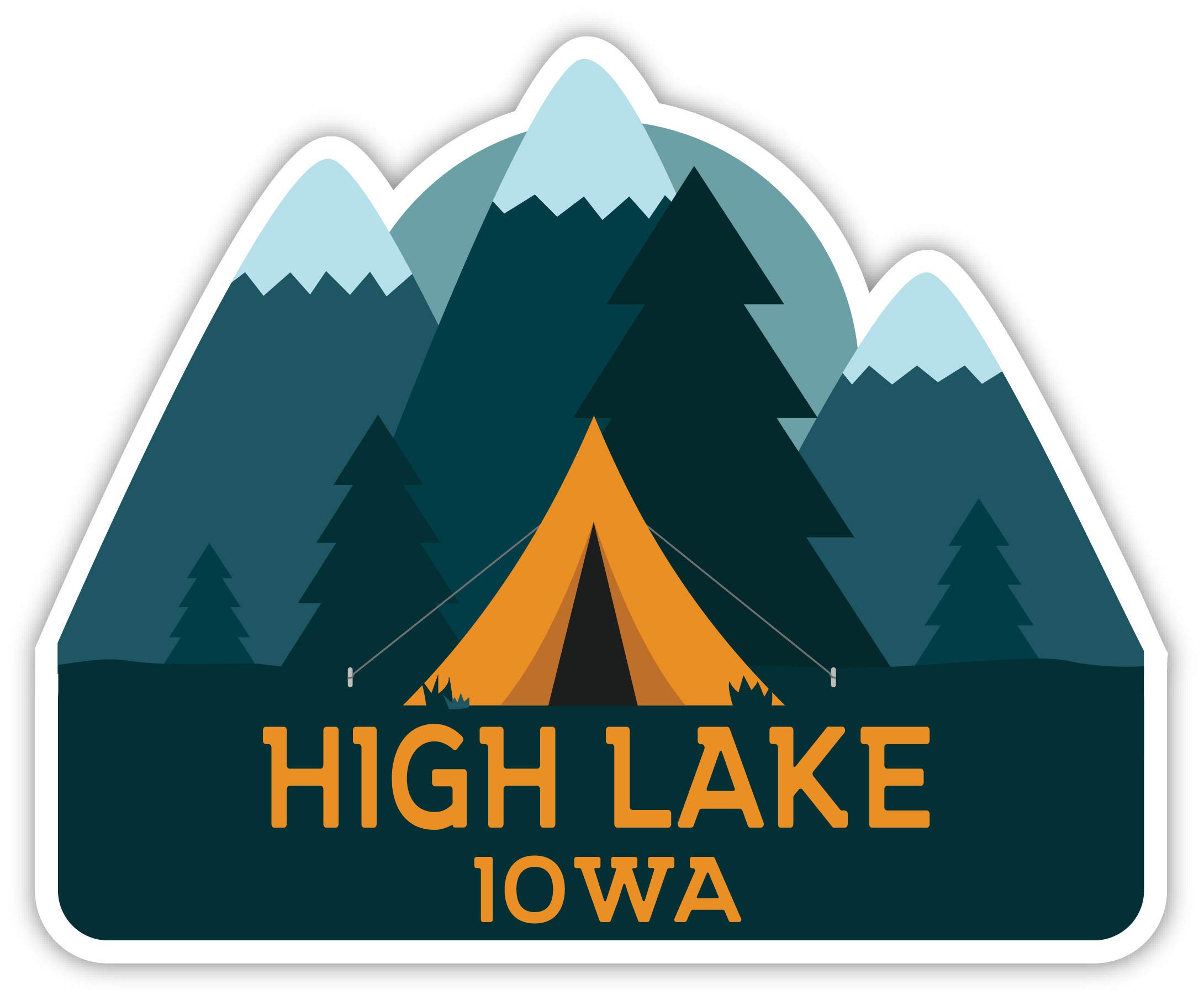High Lake Iowa Souvenir - 4 Inch Vinyl Decal Sticker with Camping Tent Design - Perfect for Laptops, Water Bottles & Car Windows - Great for Outdoor Enthusiasts & Travel Memories