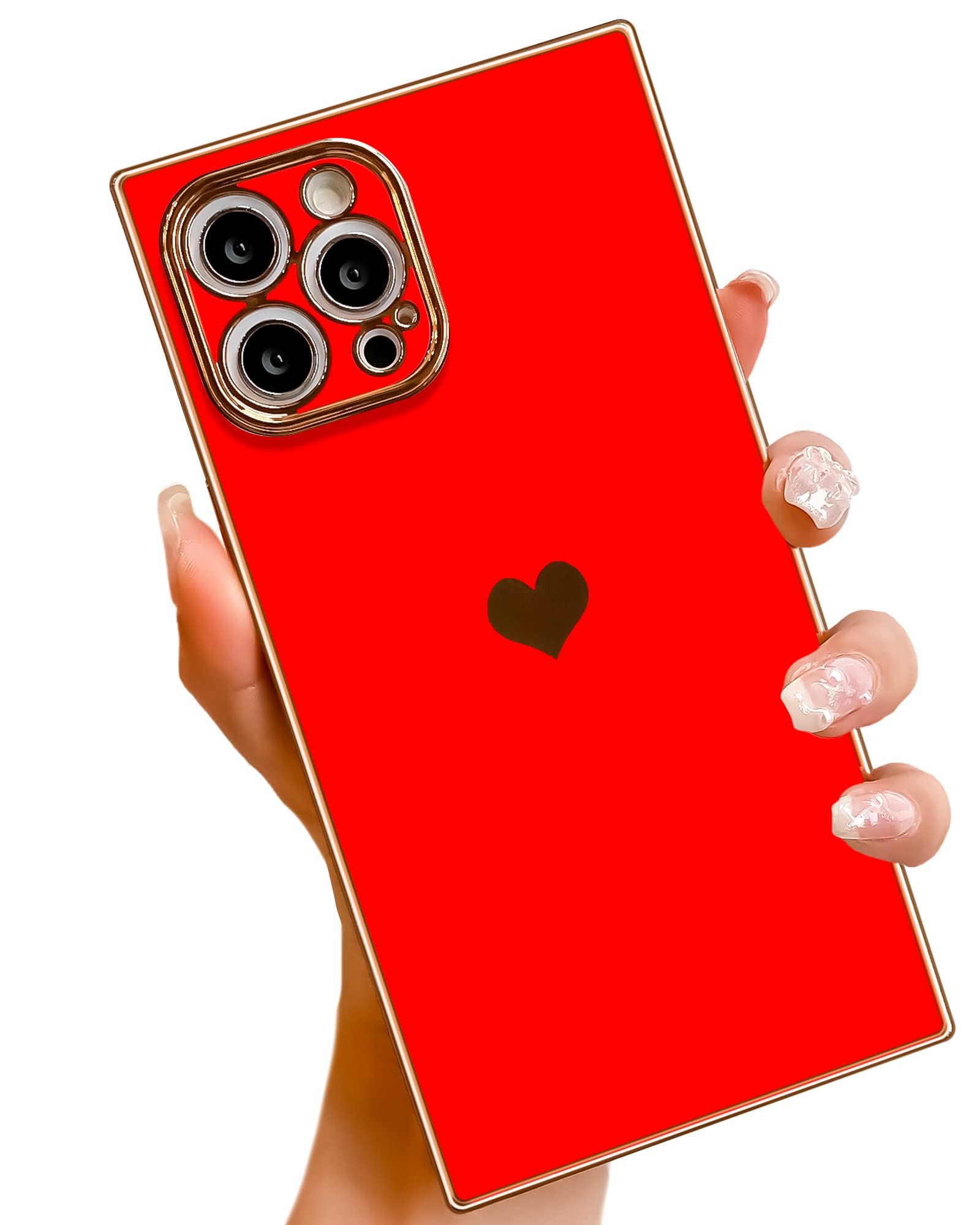 MTBacon iPhone 12 Pro Max Case - Cute Heart Design for Women & Girls, Square Camera Lens Protection, Electroplated Reinforced Corners, Shockproof Phone Cover (Red) - Perfect for Daily Use, Travel & Outdoor Activities