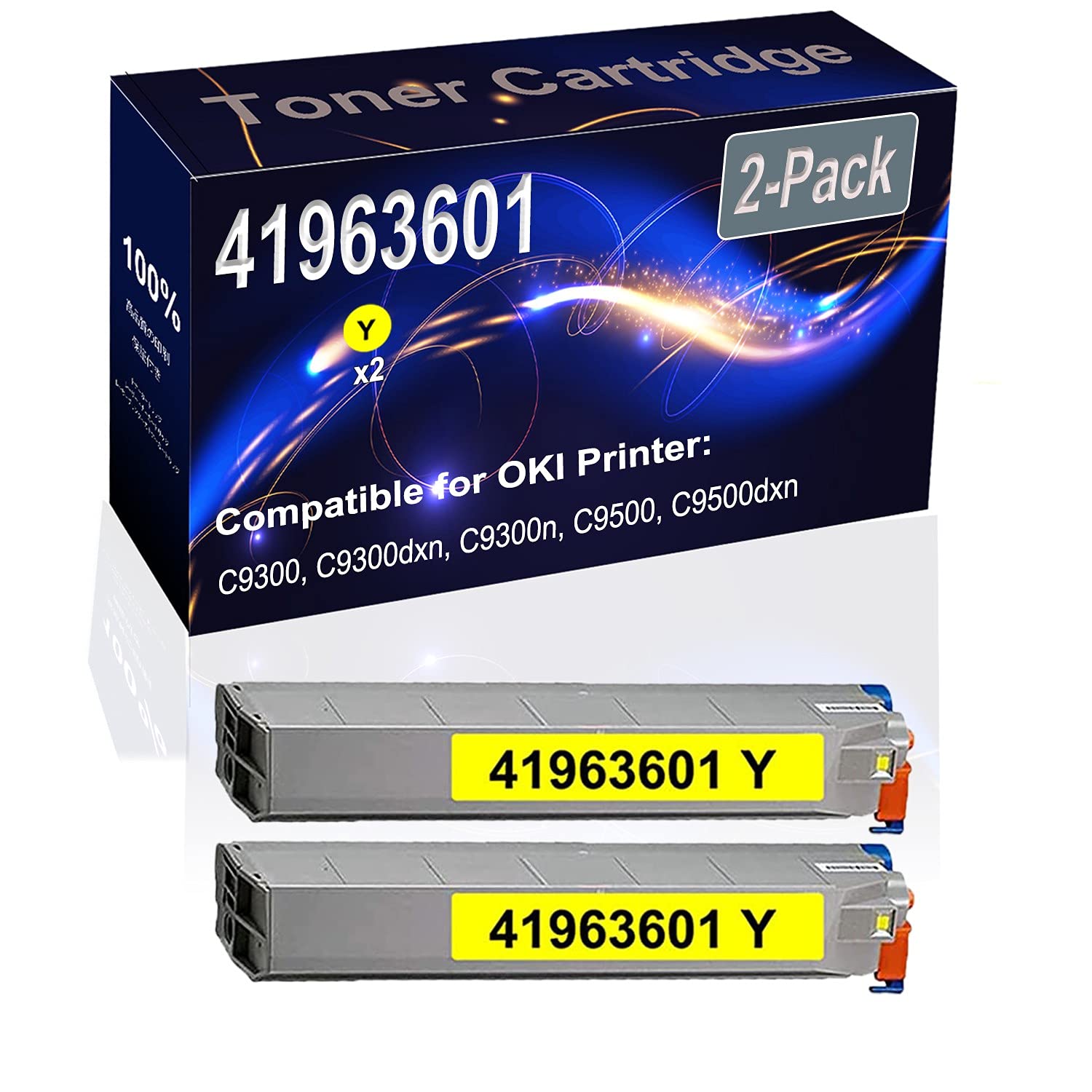 2-Pack High Yield Yellow Laser Toner Cartridge for OKI C9300, C9300dxn, C9300n Printers - Replacement for OKI 41963601 (Office & Home Printing, Business Documents, Color Graphics)