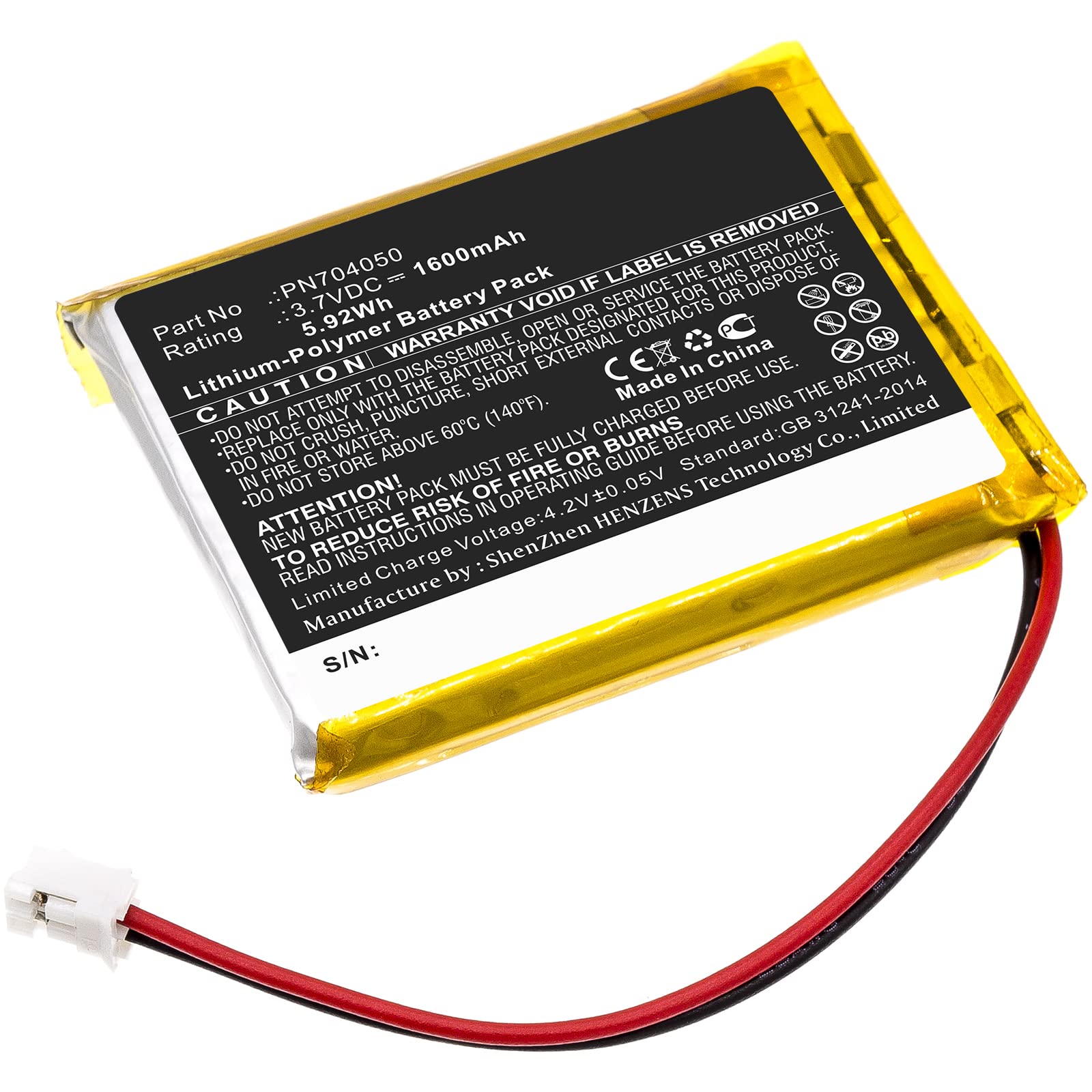 Synergy Digital High Capacity 1600mAh 3.7V Li-Polymer Replacement Battery for Fatboy LED Table Lamp & Edison LED Light - Perfect for Home, Office, and Outdoor Lighting Solutions