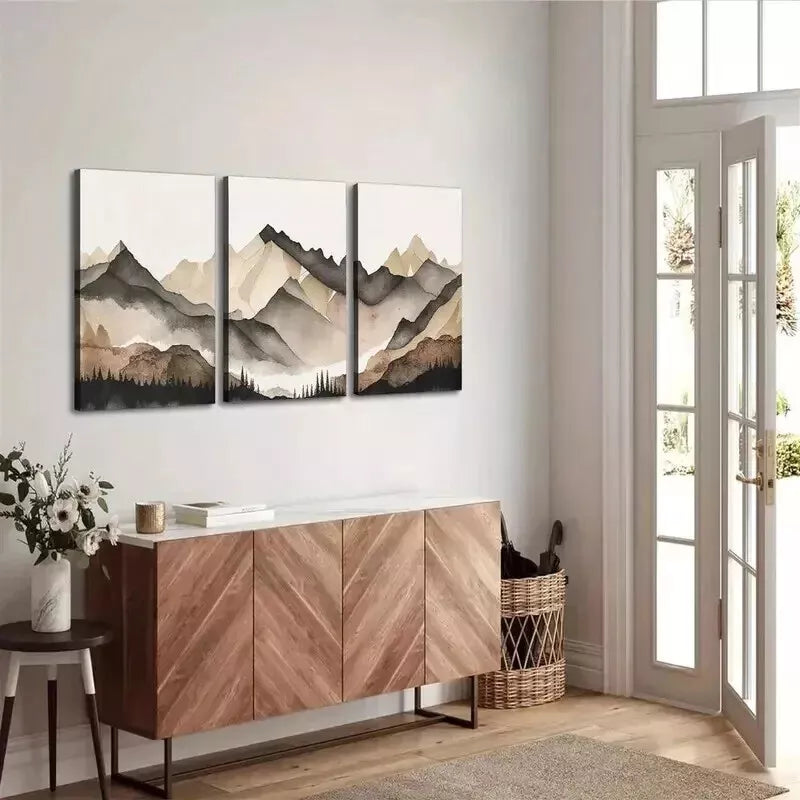 3-Piece Beige & Grey Mountains Wall Art Set - Framed Canvas 50x70cm - High Quality Print - 100% Australian Made - Ready to Hang - Perfect for Living Room, Bedroom & Office Decor