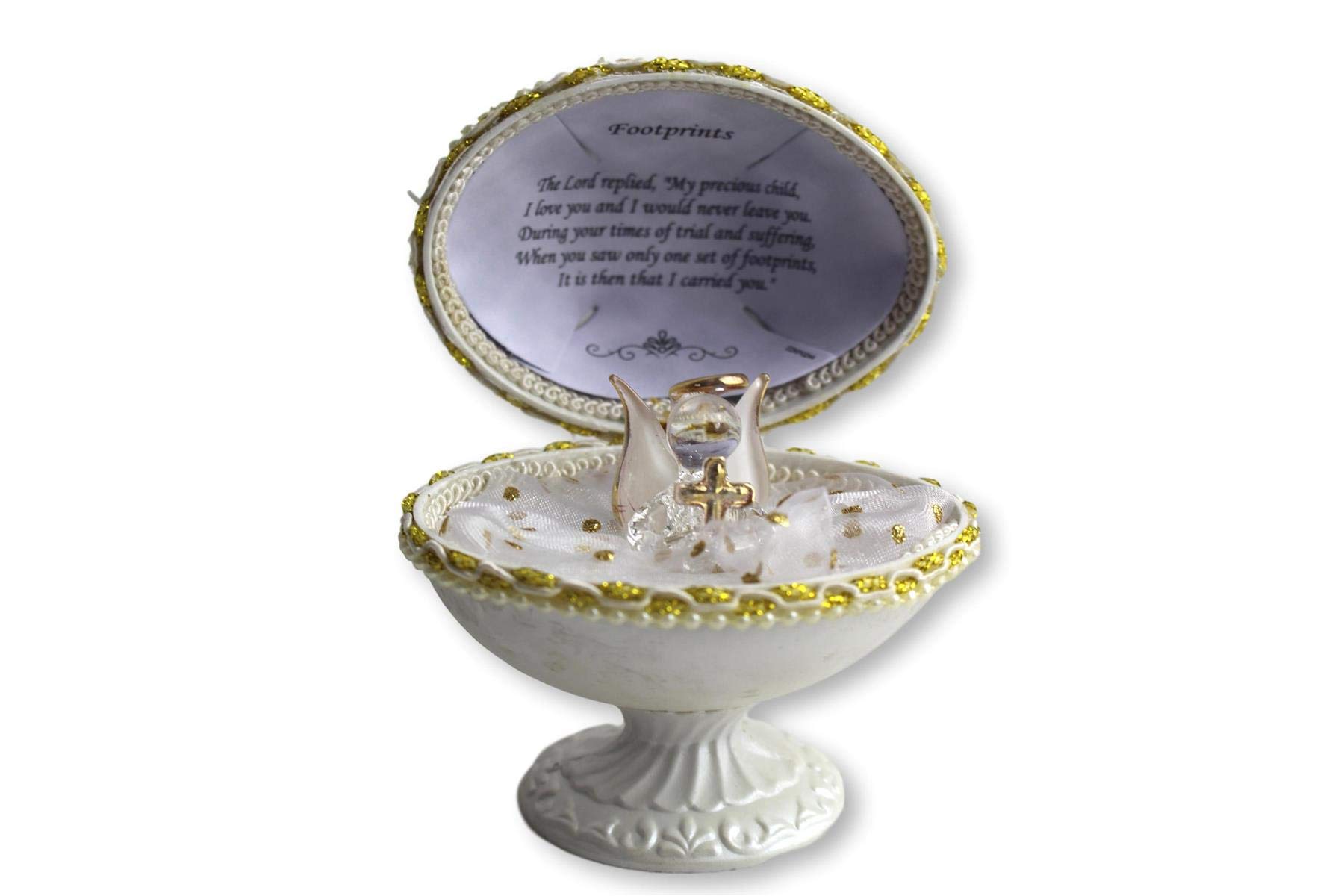 Thorness Keepsake Egg Gift - Engraved Crystal Angel with Bible Verse & Footprints - Perfect for Baptism, Christening, Easter, and Newborn Baby Gifts