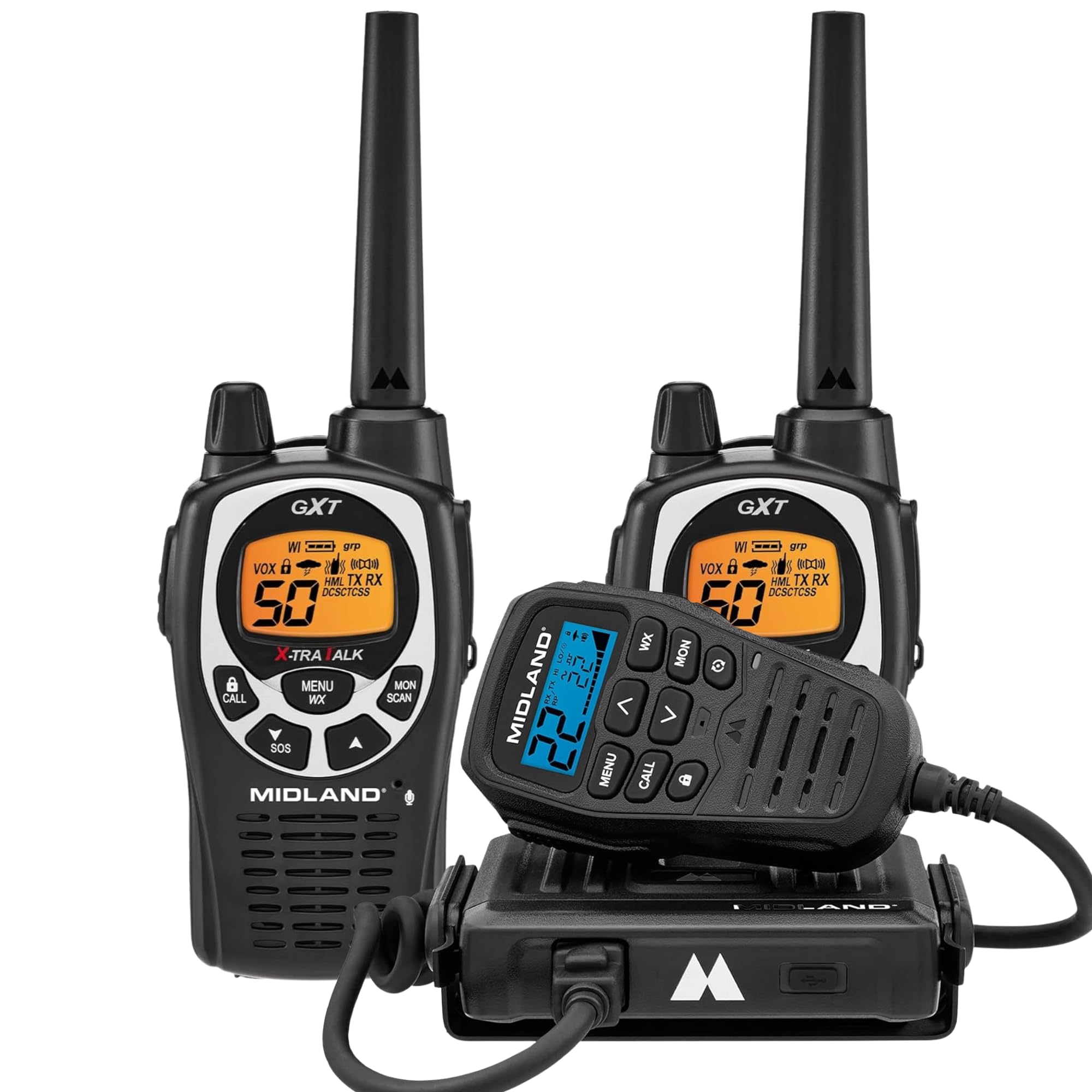 Midland GMRS MicroMobile Two-Way Radio Bundle with Walkie Talkies - Long Range Communication for Camping, Hiking & Emergency Preparedness