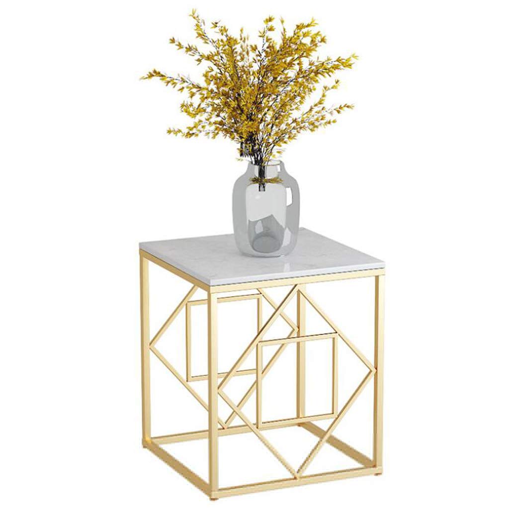Marble Effect Square Side Table - 40x40x45cm Bedside Snack Table with Storage for Living Room, Bedroom, Office & Balcony | Perfect for Coffee, Books & Home Decor