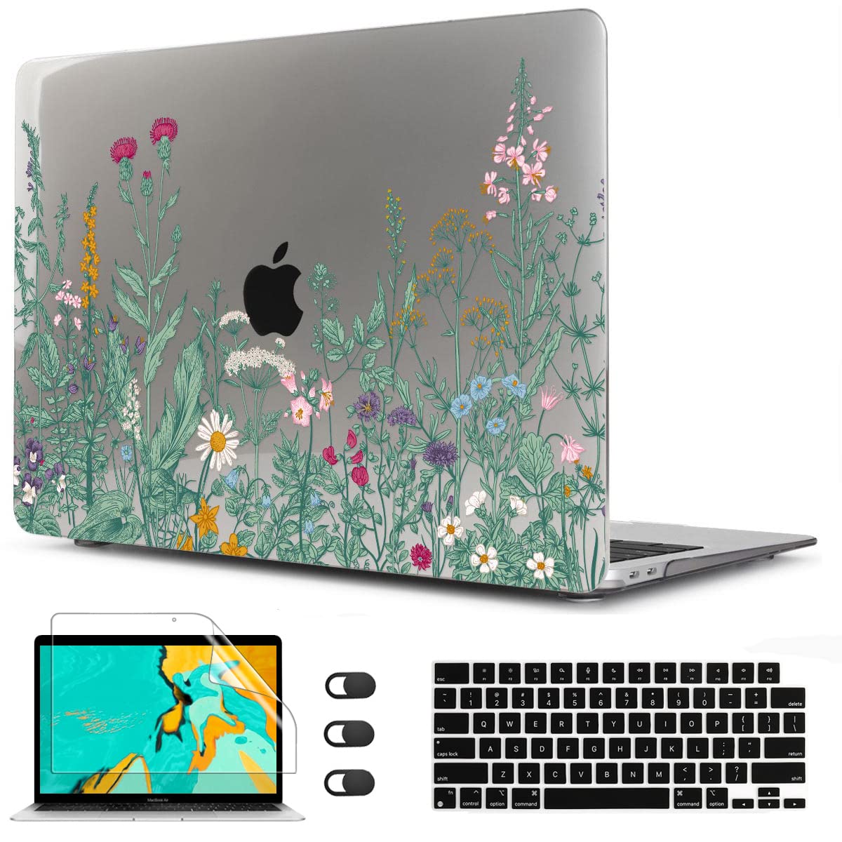 Crystal Gray Hard Shell Case with Keyboard Cover for MacBook Pro 16 Inch (2021 Model A2485 M1 Pro/Max) - Protective Cover with Touch ID & Screen Protector | Durable Beauty Flowers Design for Work, Travel & School
