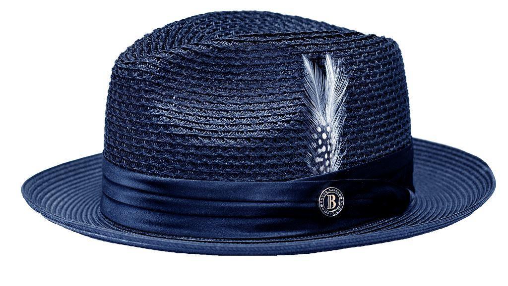 Stylish Navy Blue Fedora Braided Straw Hat for Women & Men - Summer Beach, Garden Party, Outdoor Fashion Accessory