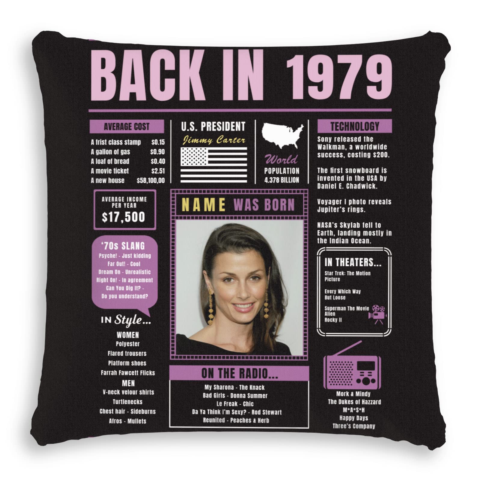 45th Birthday Gifts for Women & Men - Purple Custom Throw Pillow with 1979 Design, Super Soft Sofa Cushion for 45 Year Old Birthday Decorations - Perfect for Couches, Living Room Decor & Birthday Party Gifts