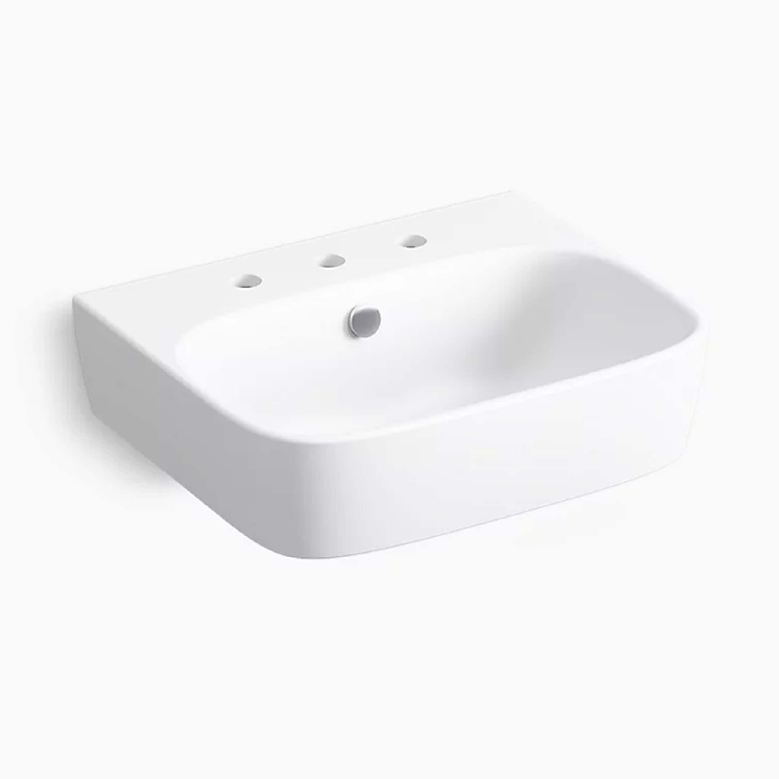 Modern Wall-Mounted Bathroom Sink with 3 Tap Holes - Space Saving Design for Small Bathrooms & Powder Rooms