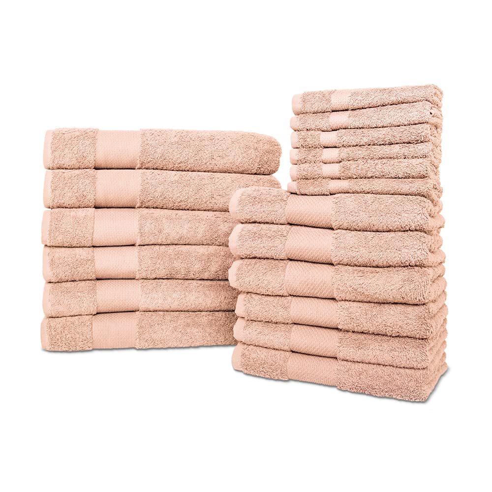 Premium 18-Piece Turkish Cotton Bath Towel Set - Ultra Absorbent & Quick Dry - 6 Bath Towels, 6 Hand Towels, 6 Washcloths - Luxury Hotel & Spa Quality - Perfect for Home, Gym, Beach & Guest Bathrooms - Dark Peach (18-Pack)