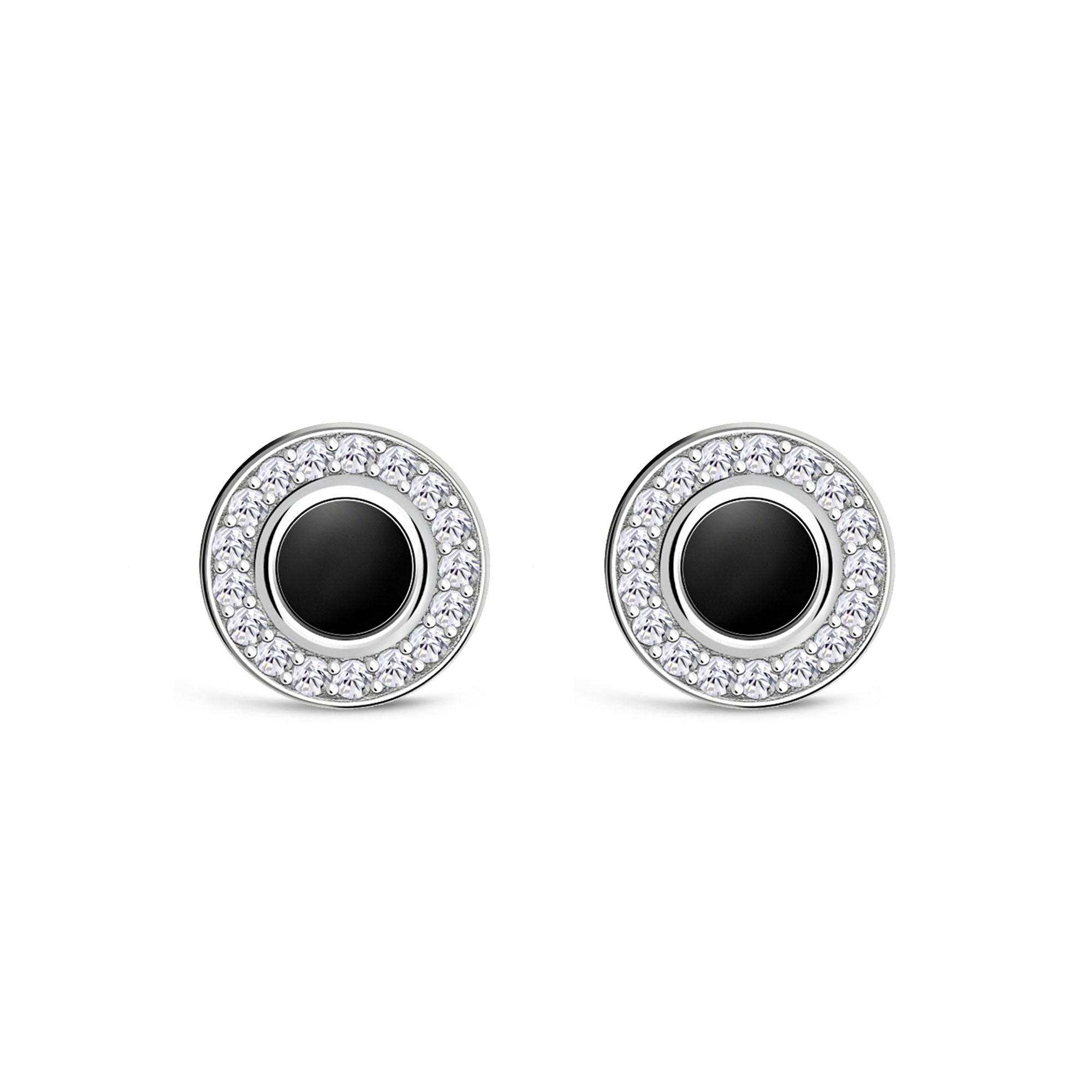 Sterling Silver Whitby Jet Raised CZ Stud Earrings for Women - Elegant Cubic Zirconia Jewelry for Daily Wear, Parties & Gifts