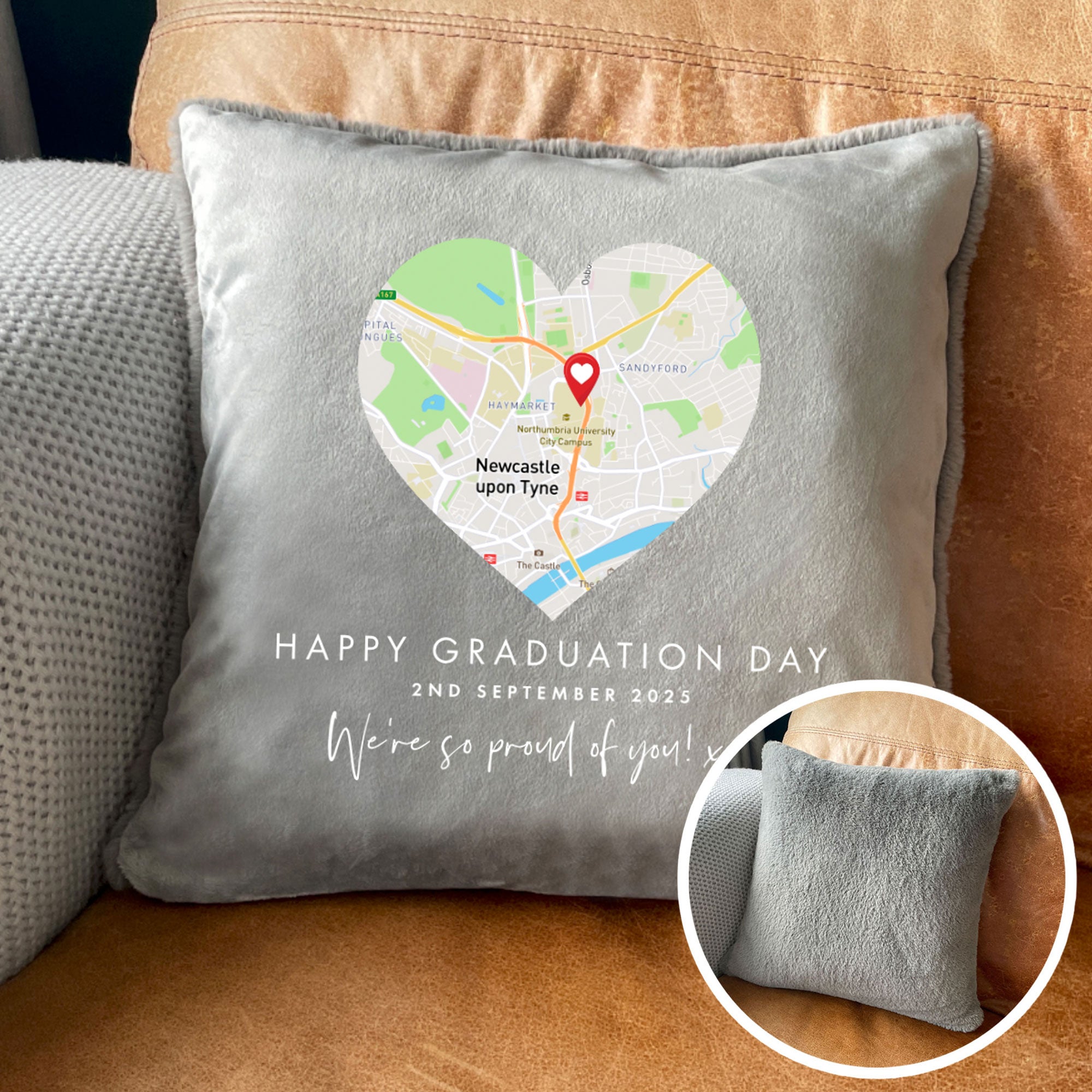Personalized Heart Map Location Faux Fur Throw Pillow - Custom Couple Gift for Anniversary, Valentine's Day - Cozy Home Decor for Sofa, Bed & Nursery