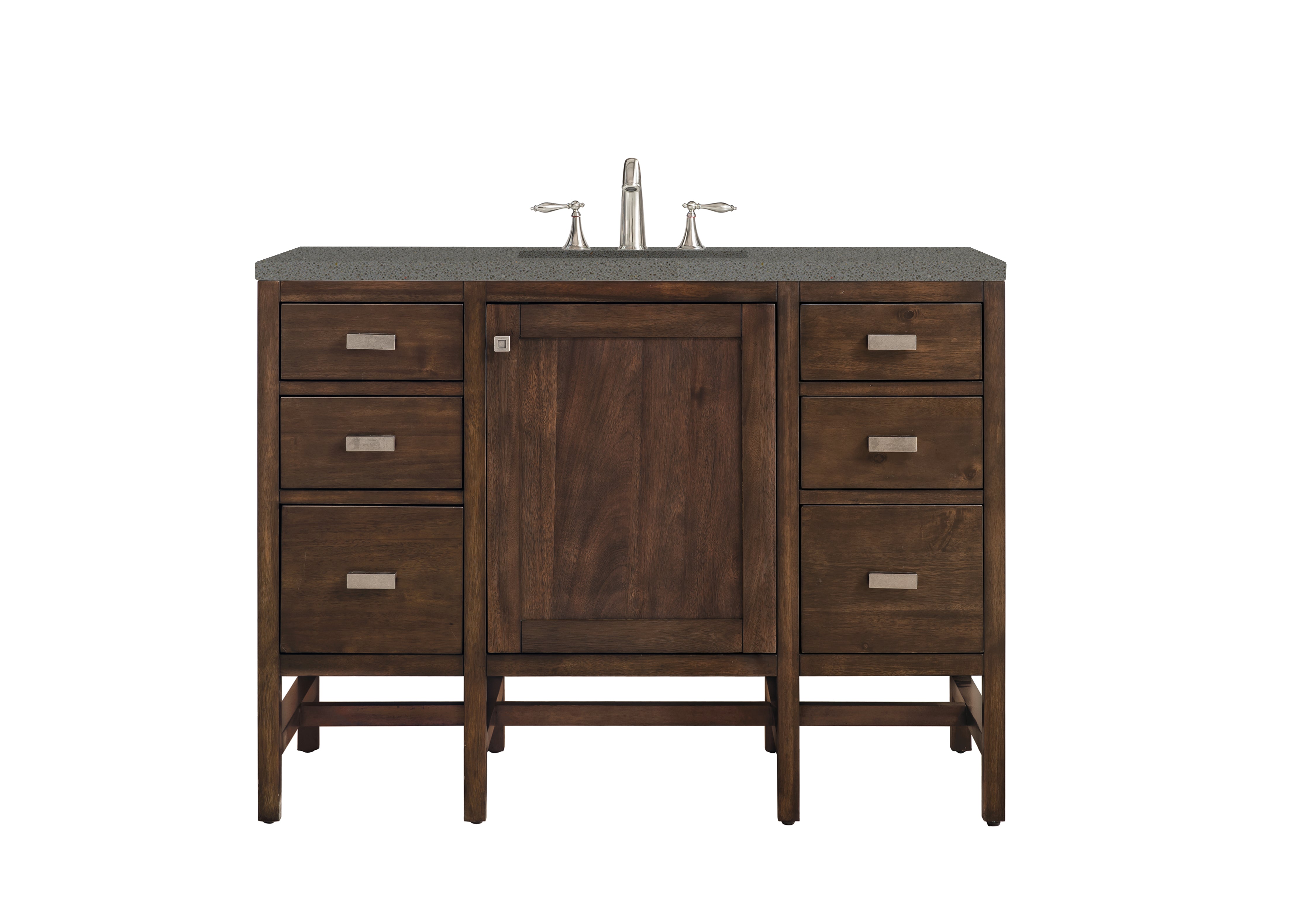 Addison 48 Inch Single Vanity Cabinet with Grey Quartz Top - Mid Century Modern Acacia Wood Bathroom Storage - Perfect for Small Bathrooms & Powder Rooms