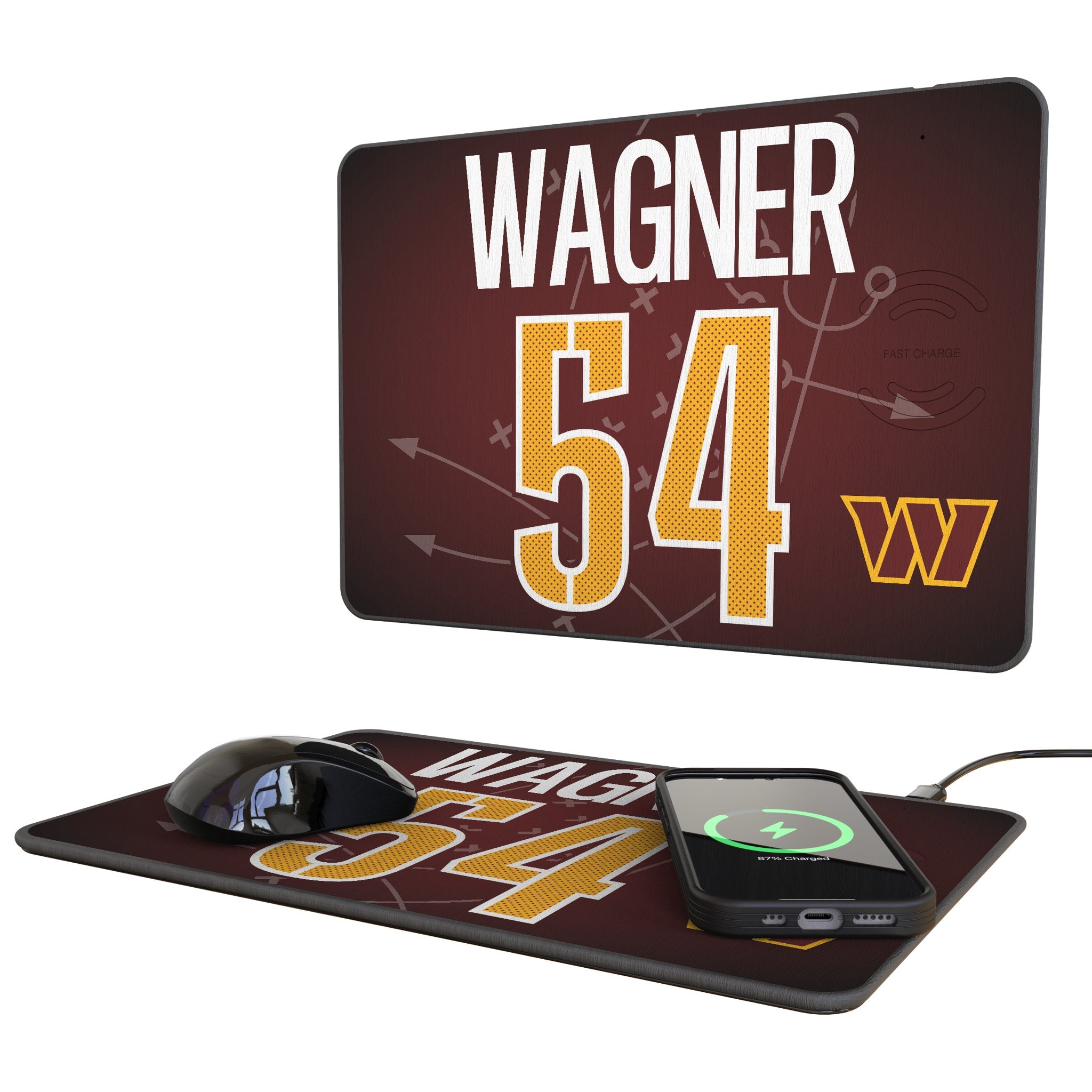 Bobby Wagner Washington Commanders 54 Wireless Charging Mouse Pad - 15W Fast Charger - Perfect for Gaming, Office & Home Workspace