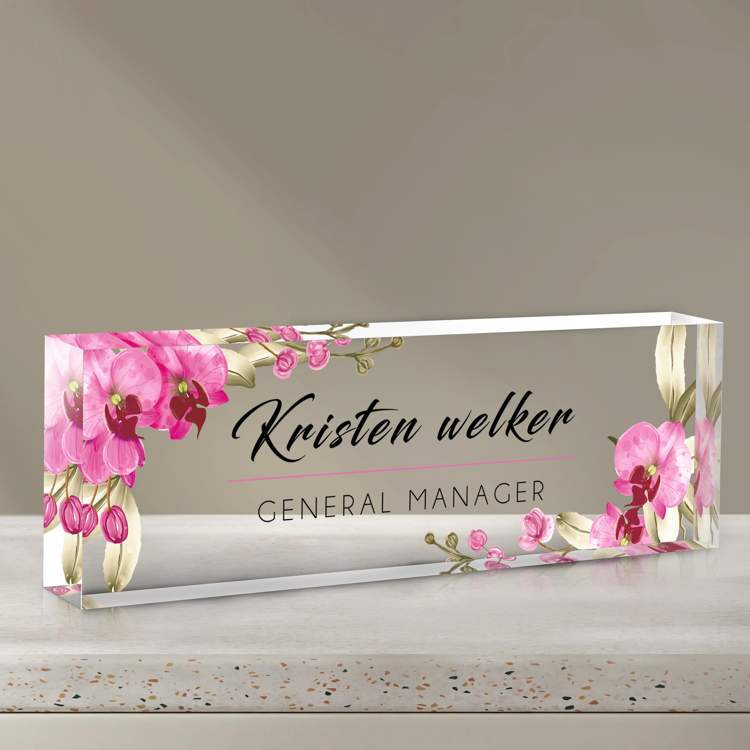 Personalized Desk Name Plate - Custom Office Name Sign for Coworkers, Employees, Boss, Teacher, Nurse & Social Worker - Elegant Orchid Design - Perfect for Office Decor, Retirement Gifts & Appreciation Presents