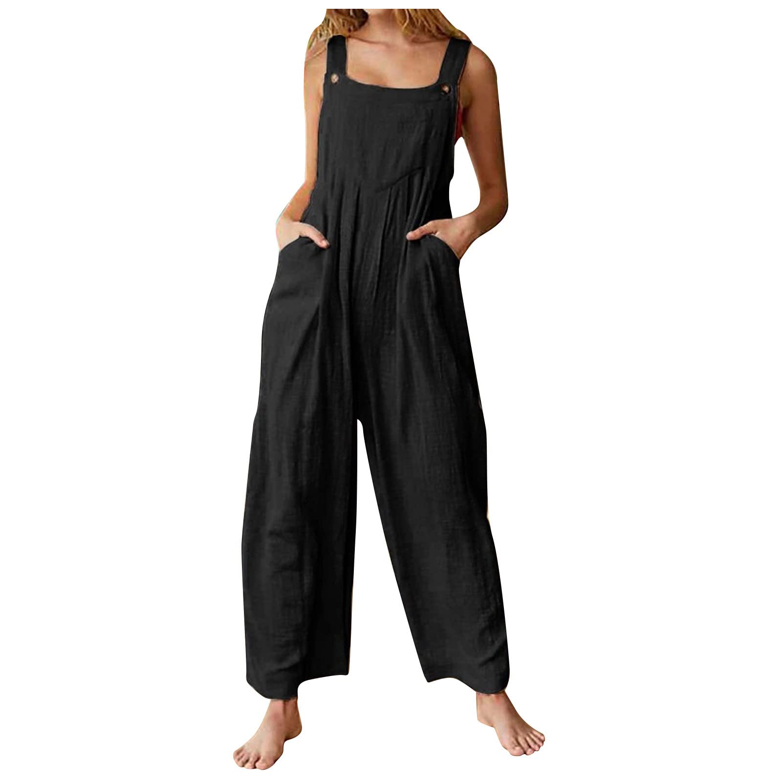 Eaktool Women's Casual Solid Color Sleeveless Jumpsuit with Suspenders - Fashion Romper for Summer Outfits, Beach Wear & Party Dresses
