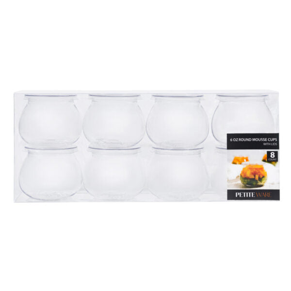 6 oz. Clear Plastic Mousse Cups with Lids - 8 Pack | Disposable Dessert Containers for Parfaits, Pudding, Jello & Party Snacks
