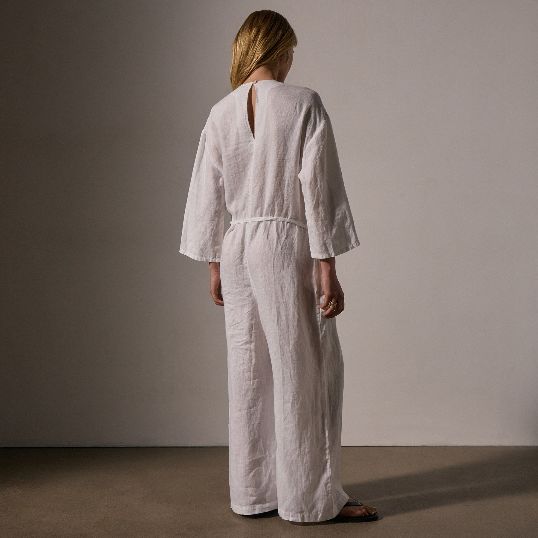 Women's White Belted Linen Jumpsuit - Casual Summer Romper with Adjustable Waist for Beach, Vacation & Everyday Wear