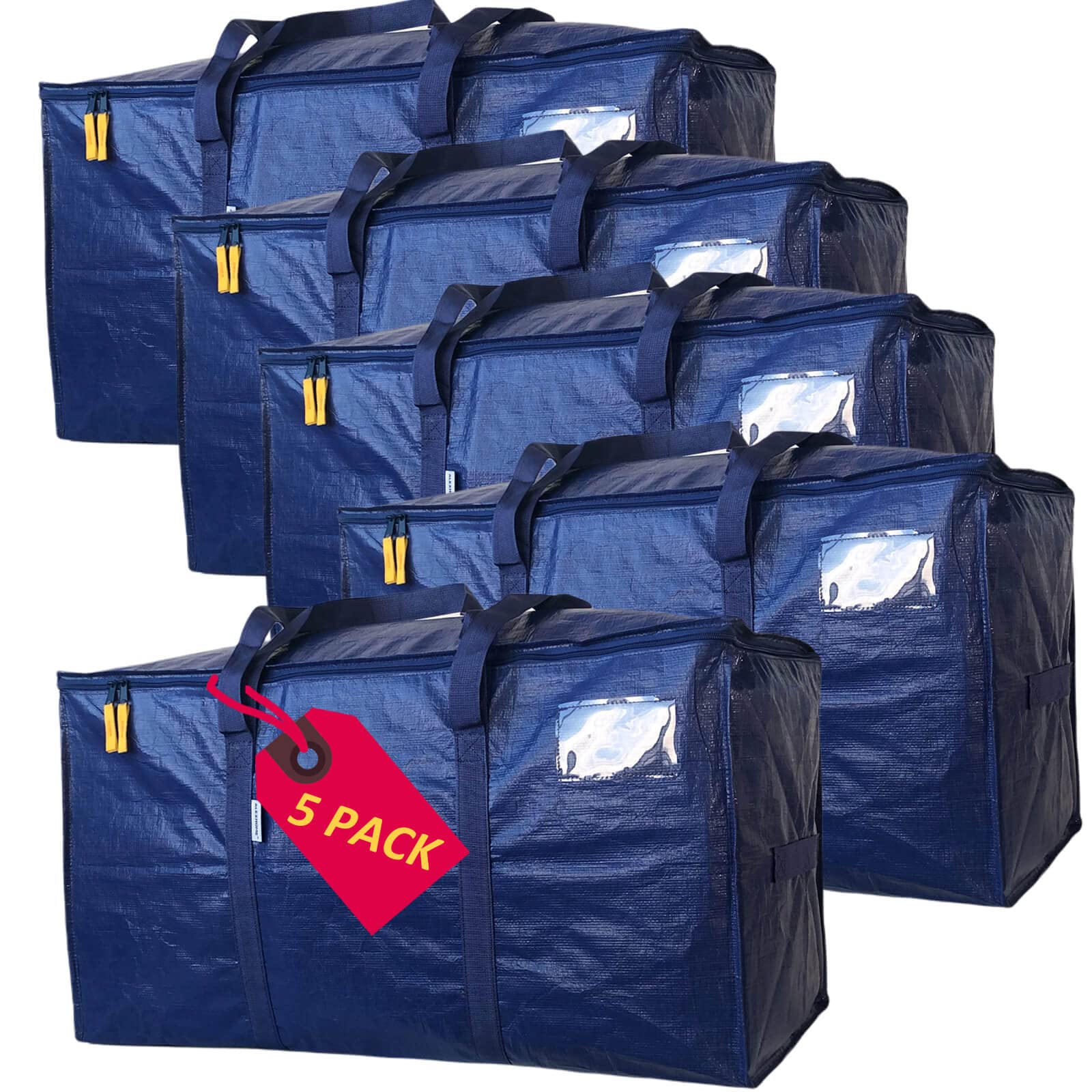 AlexHome Heavy Duty Moving Bags - 5 Pack Extra Large Storage Bags with Handles for Clothes & Household Items | Durable Space-Saving Moving Supplies | Perfect for Apartment Moves, College Dorm Storage & Home Organization (Blue, Set of 5)