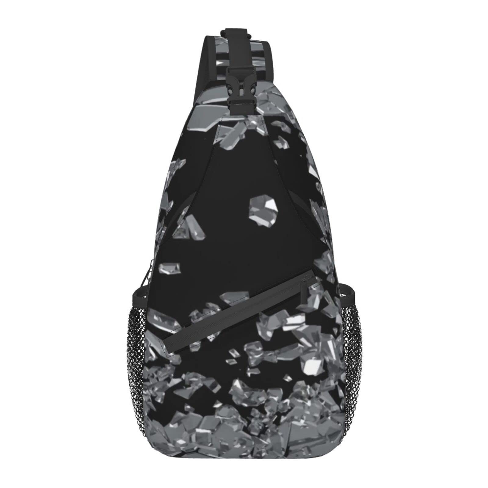 Broken Glass Crossbody Backpack - Large Sling Bag with Water Bottle Holder for Men & Women - Gym, Travel, Hiking & Outdoor Adventure Chest Bag - Perfect for Workouts, Commuting & Daily Use
