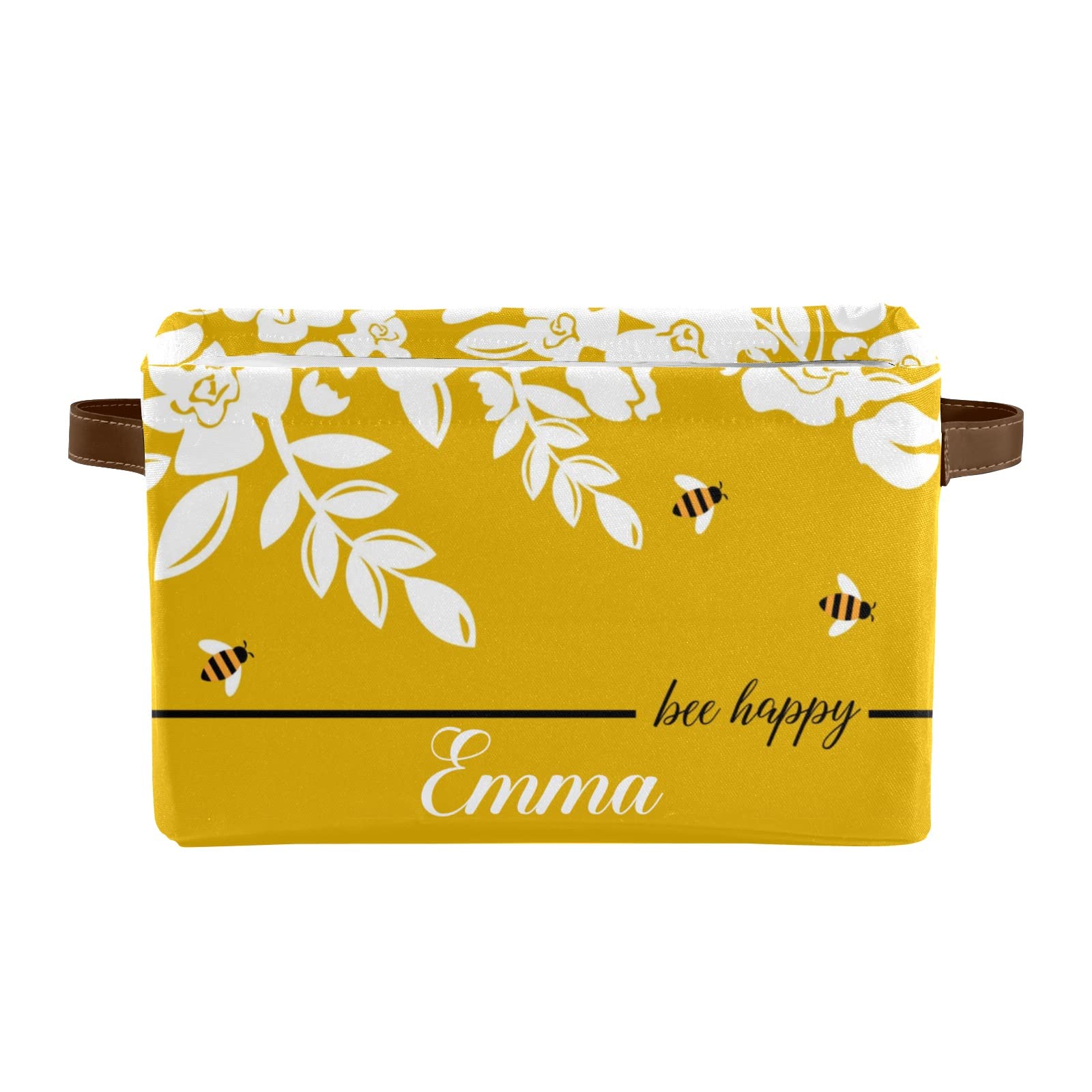 Deven Bee Happy Personalized Large Storage Baskets with Handles - 2 Pack Organizing Bins for Shelves, Closet, Bathroom & Nursery - Perfect for Home Decor & Storage Solutions