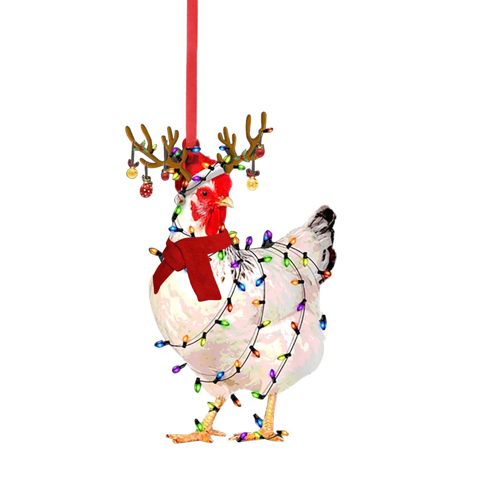 2022 Christmas Chicken Acrylic Decorations - Festive Tree Ornaments with Scarf & Crystal Pendants for Windows, Home, and Holiday Decor