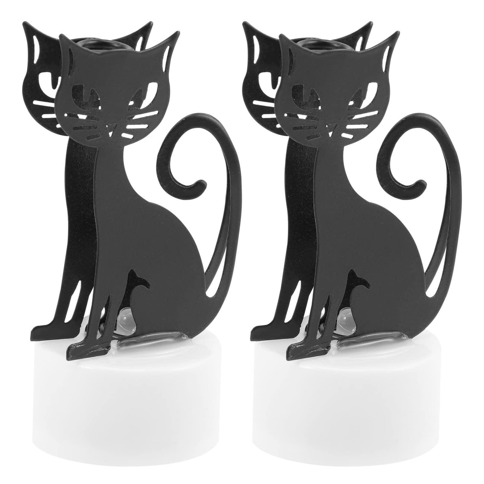 Uonlytech 2-Pack Black Cat LED Flameless Tea Light Candles - Halloween Battery-Operated Candle Lamps for Home Decor, Party, Table Centerpiece & Spooky Atmosphere