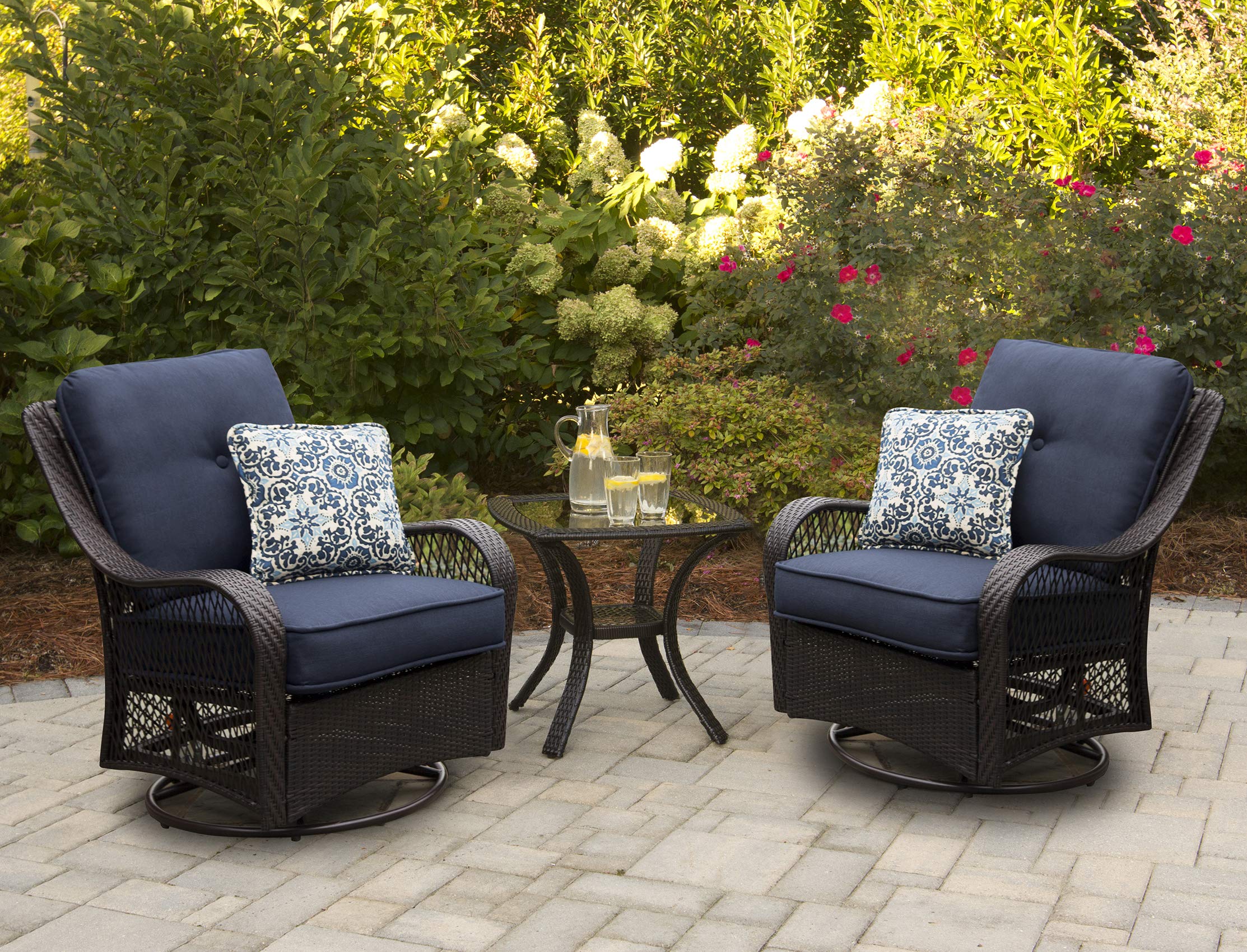 Cambridge MERRITT3PC-NVY 3-Piece Patio Chat Set - Navy Blue Outdoor Furniture for Garden, Backyard, Poolside & Deck Relaxation