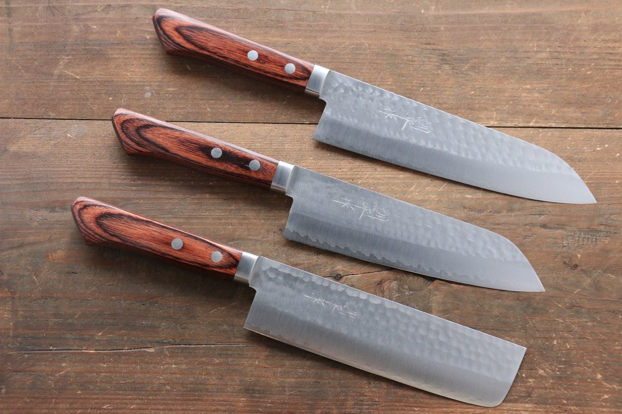 Premium Kunihira VG1 Hammered Japanese Chef Knife Set - Gyuto, Santoku & Usuba - High Carbon Stainless Steel Kitchen Knives for Professional Chefs & Home Cooking - Perfect for Slicing, Dicing & Precision Cutting