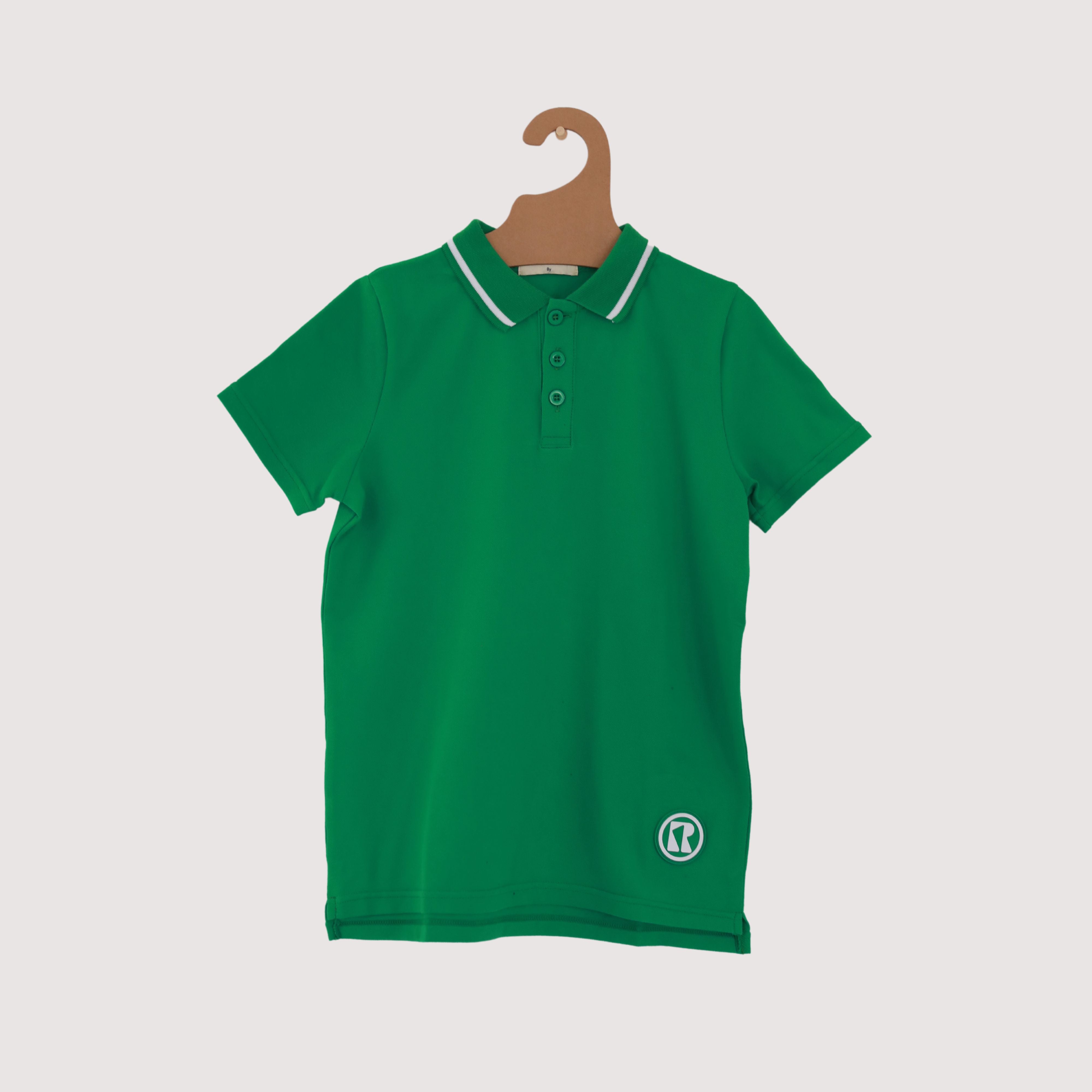 Retro Kid Riley Rubber Logo Green Polo Shirt for Men - Classic Cotton Casual Tee for Golf, Work & Everyday Wear