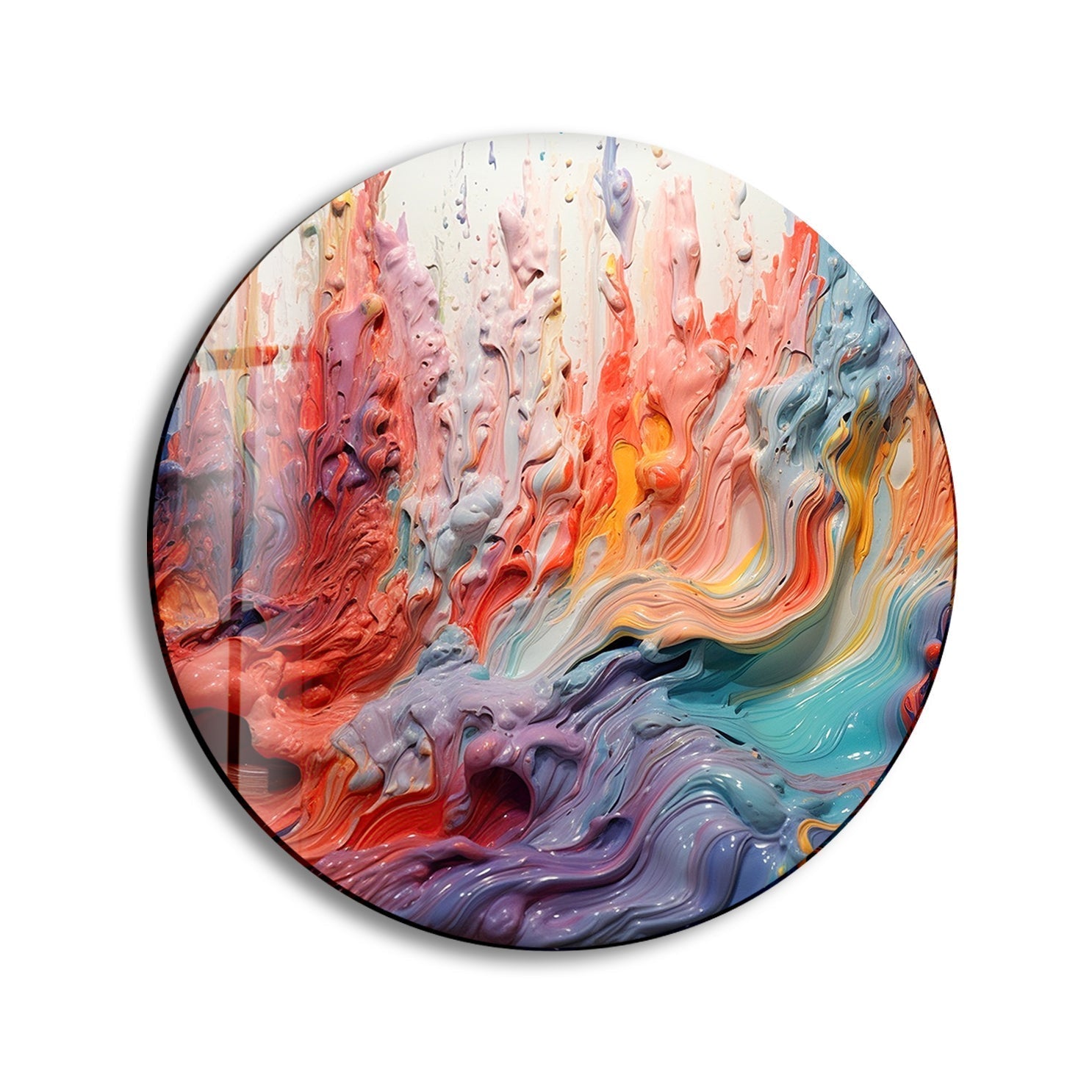 Abstract Round Pink Oil Art Glass Wall Decor - Modern Handmade Glass Painting for Living Room, Bedroom & Office
