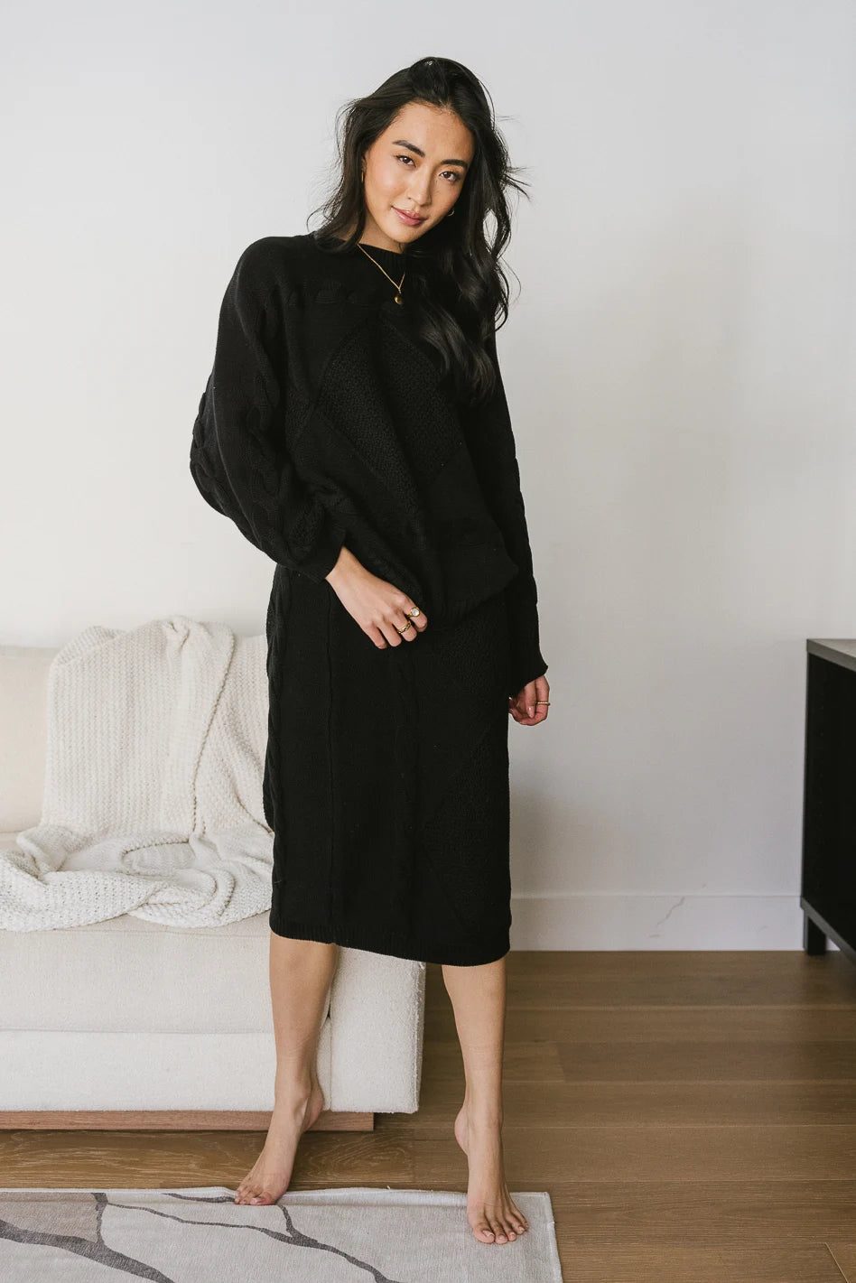 Lilly Cable Knit Skirt Women's Black - Cozy Winter Skirt for Office, Party & Casual Wear | Final Sale