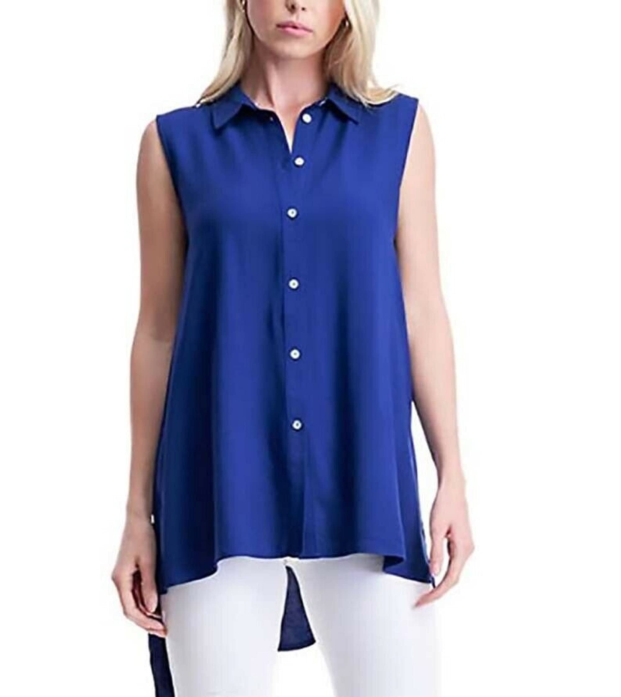 Women's Sleeveless Blouse - Lightweight Summer Top in Blue, Size Small - Perfect for Office Wear, Casual Outings & Beach Cover-ups