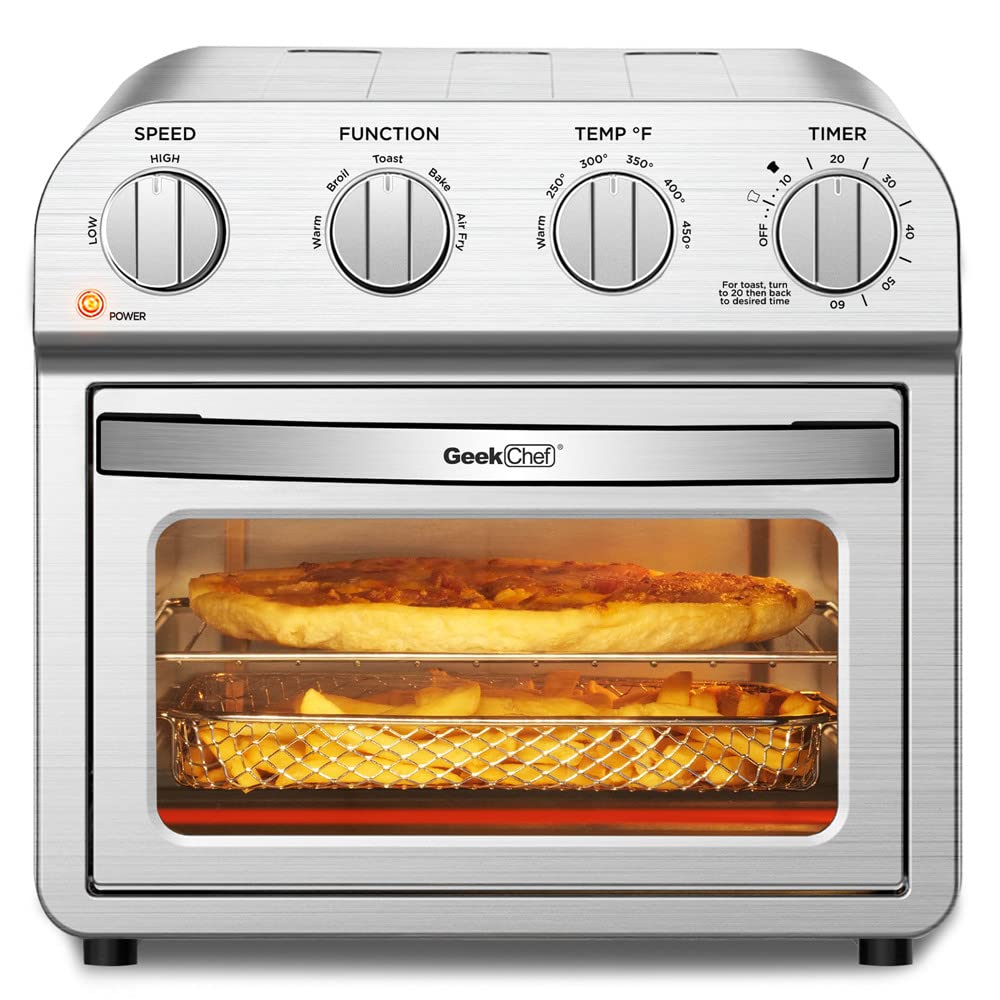 MengK 10QT Convection Air Fryer Oven - Oil-Free Cooking, Bake, Broil, Toast & Warm | Stainless Steel Silver | Perfect for Healthy Meals, Quick Snacks & Family Dinners