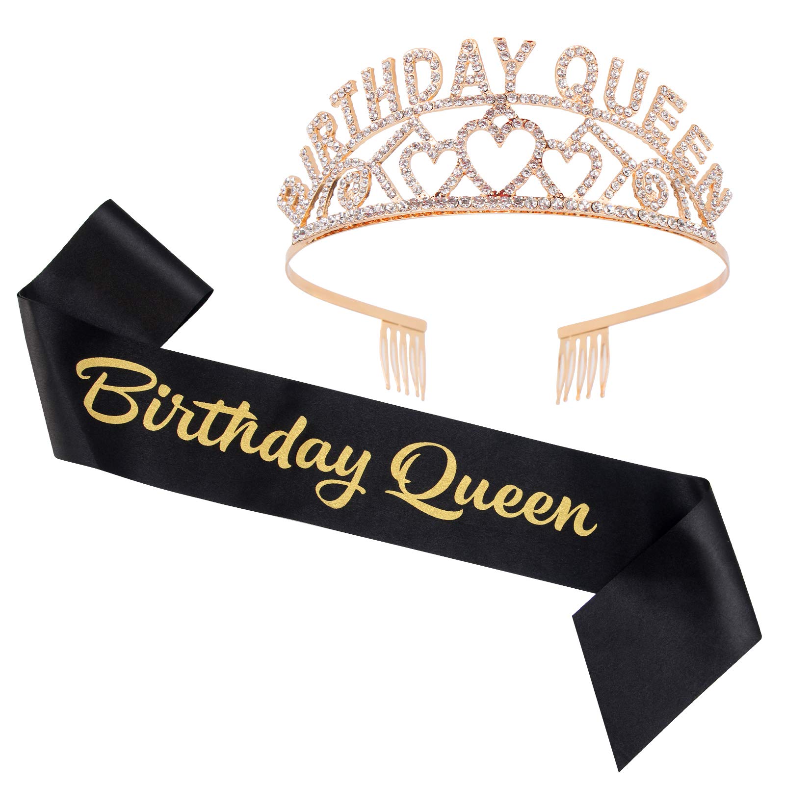 Birthday Queen Sash & Rhinestone Tiara Set - Elegant Birthday Crown for Women, Mom, Grandma, Aunt, Sister & Best Friend - Perfect for 30th 40th 50th 60th 70th 80th 90th Birthday Celebrations - Great for Parties, Photo Shoots & Special Occasions