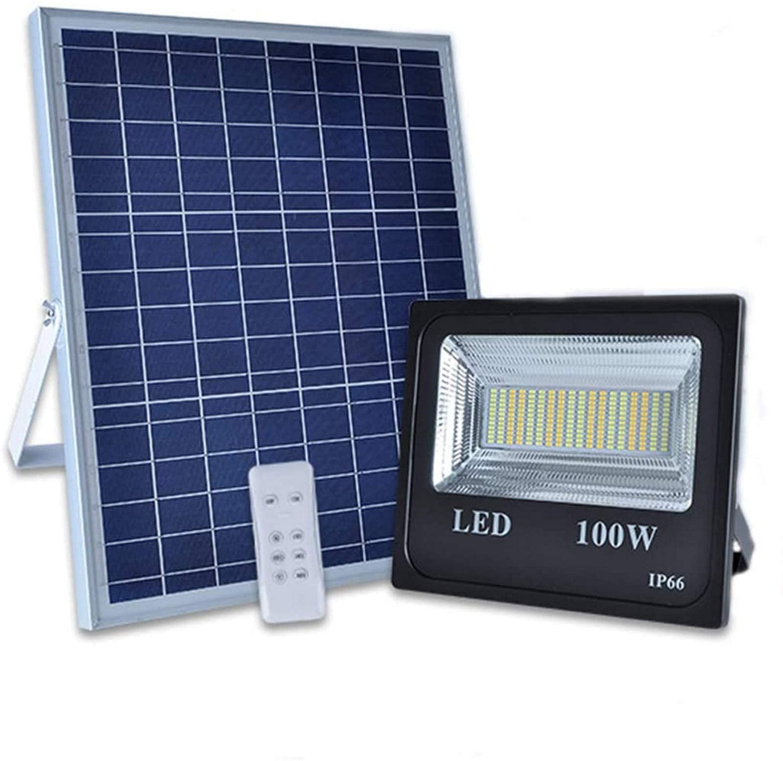 100W LED Solar Flood Lights Outdoor - 12000LM Dusk to Dawn Solar Powered Floodlight with Remote Control, 3 Color Temperatures, IP66 Waterproof - Perfect for Street, Lawn, Garden, Backyard, and Security Lighting
