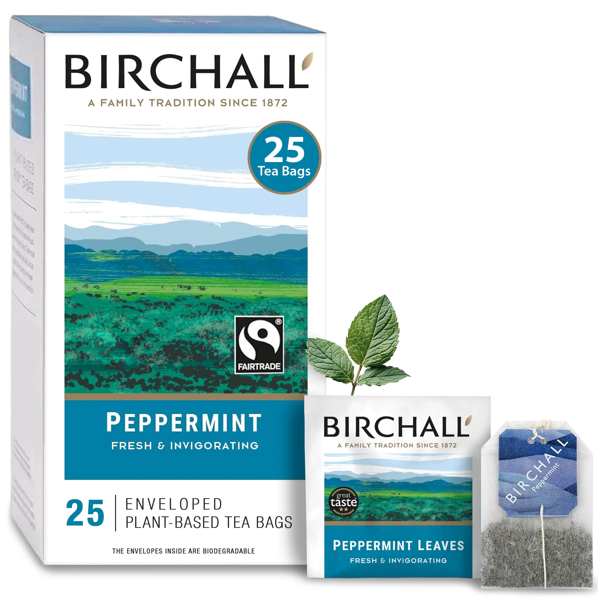 Organic Birchall Peppermint Herbal Tea - 25 Individually Wrapped Tea Bags | Caffeine-Free, Digestive Aid & Stress Relief | Perfect for Afternoon Relaxation or Post-Meal Refreshment