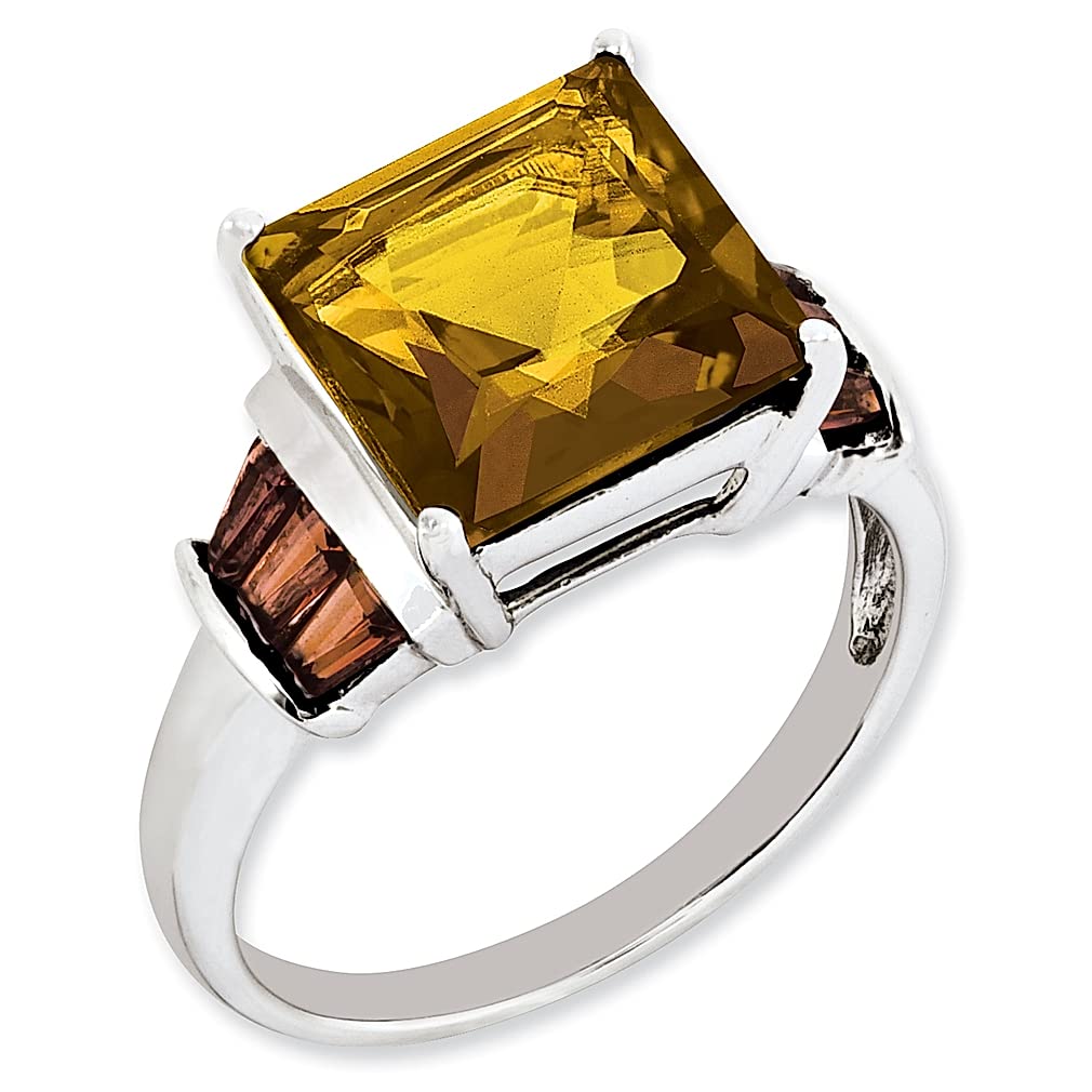 925 Sterling Silver Whiskey Quartz & Red Garnet Band Ring - Elegant Gemstone Jewelry for Women | Perfect Gift for Her | Ideal for Parties, Weddings & Special Occasions