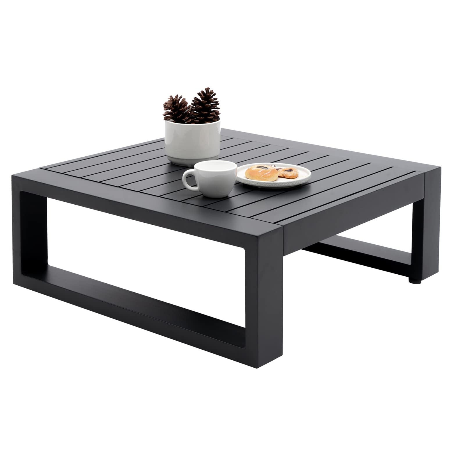 Outdoor Aluminum Side Table - Square Patio End Table with Slat Top for Bistro, Cafe & Garden - Grey Frame Coffee Table - Perfect for Outdoor Dining, Poolside Lounging & Backyard Decor