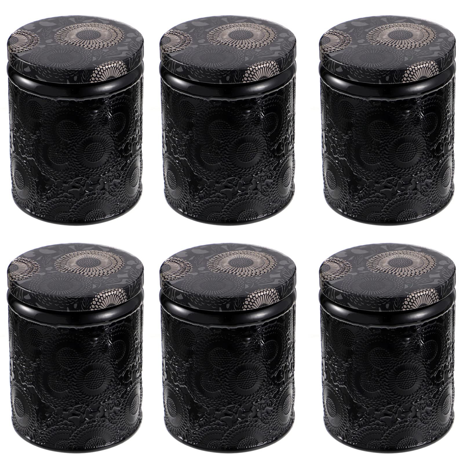 EXCEART 6-Piece Embossed Glass Candle Jars with Lids - Black Mason Jars for DIY Candle Making, Storage & Home Decor - Perfect for Wedding Favors, Gifts & Aromatherapy